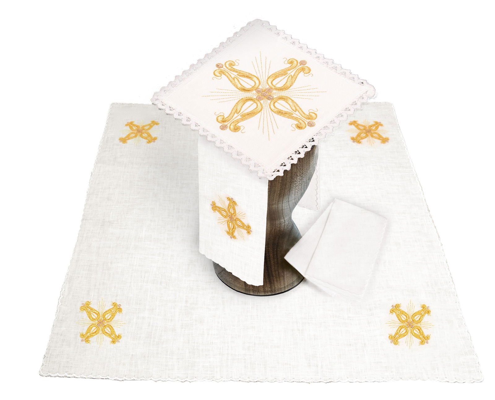 Leinen-Kelchwäsche-Set mit eucharistischer Stickerei