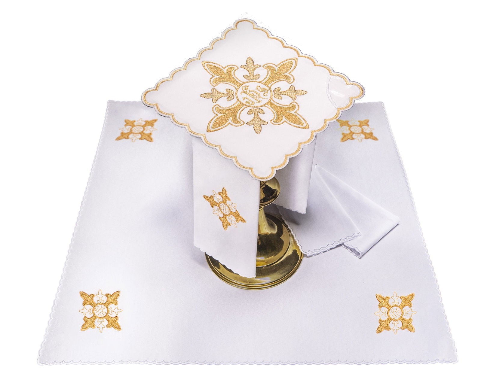 komplet kielichowy z haftem eucharystycznym JHS - ORNATY.PL