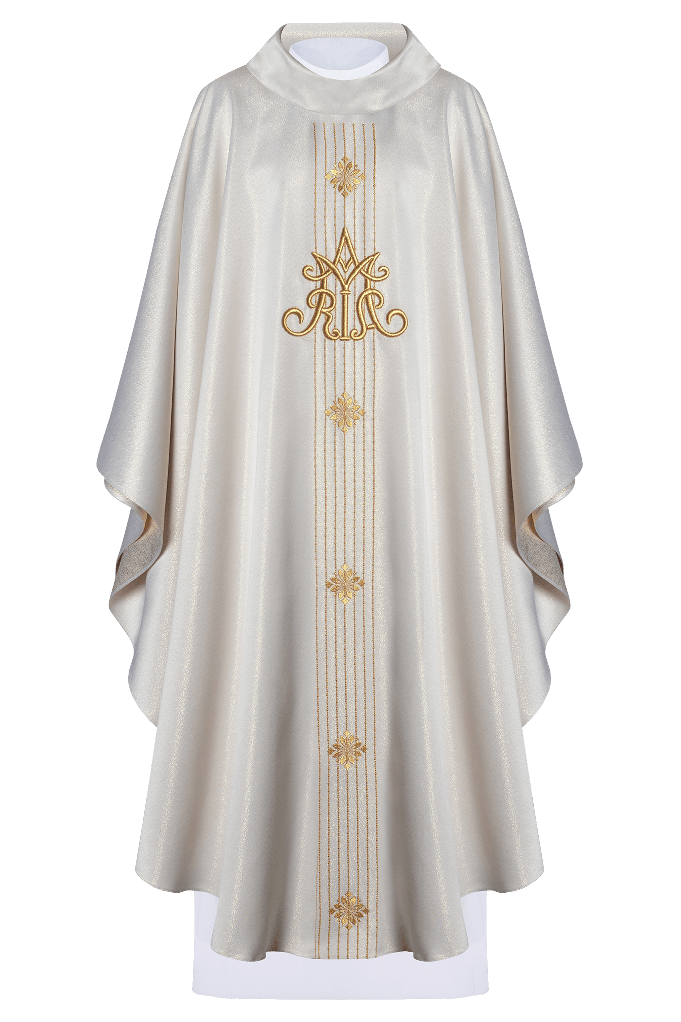 Liturgisches Messgewand aus glänzendem Stoff, inspiriert durch den Rosenkranz - MESSGEWANDER.DE
