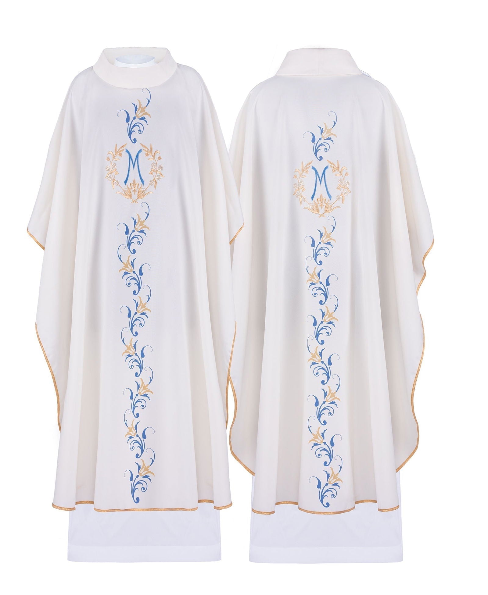 Marianisches liturgisches Messgewand in Ecru gestickt - MESSGEWANDER.DE
