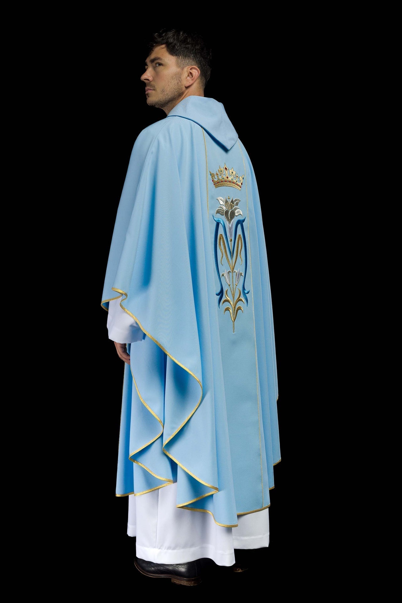 Marianisches liturgisches Messgewand mit gestickter Krone Blau - MESSGEWANDER.DE