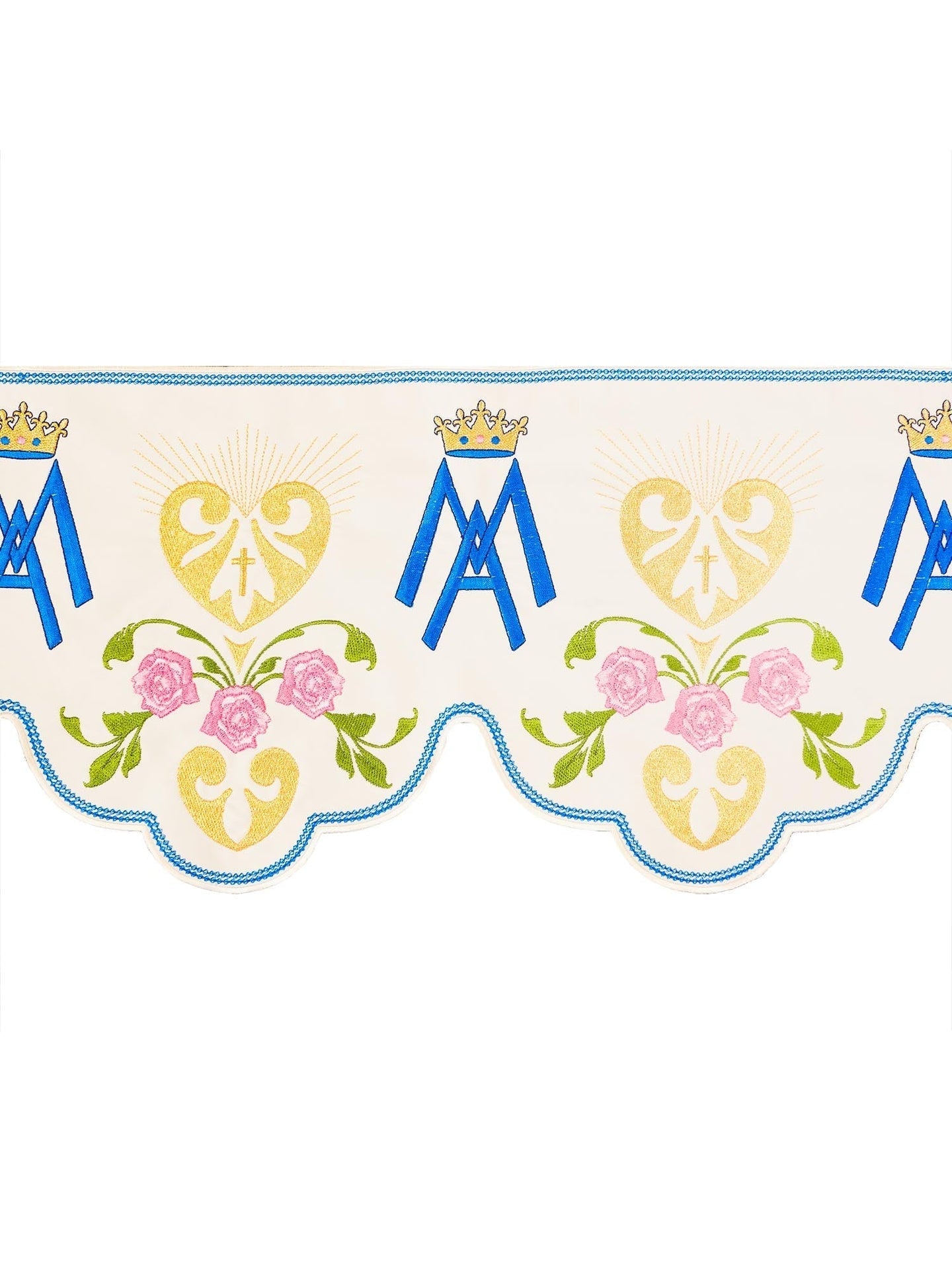 Meterware mit Stickerei auf der Vorderseite mit Marienmotiv ecru - MESSGEWANDER.DE