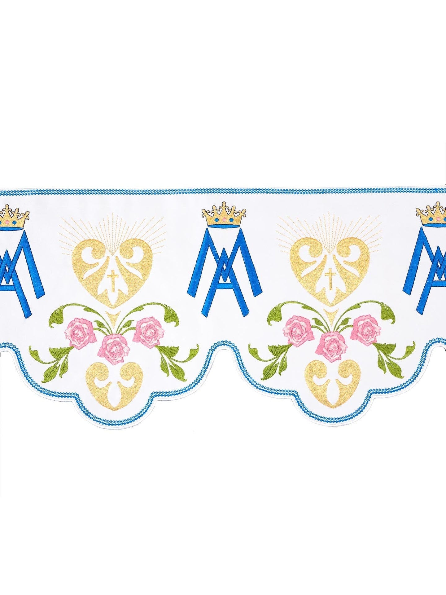 Meterware mit Stickerei auf der Vorderseite mit Marienmotiv Weiß - MESSGEWANDER.DE