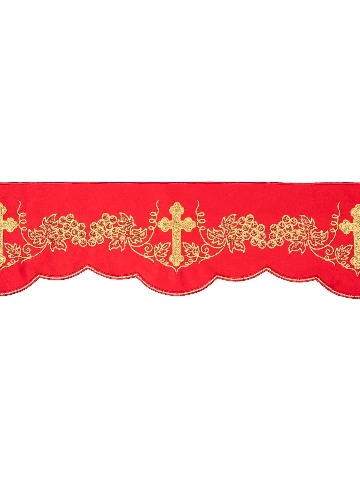 Meterware mit Stickerei vorne Kreuz und Trauben Rot - MESSGEWANDER.DE