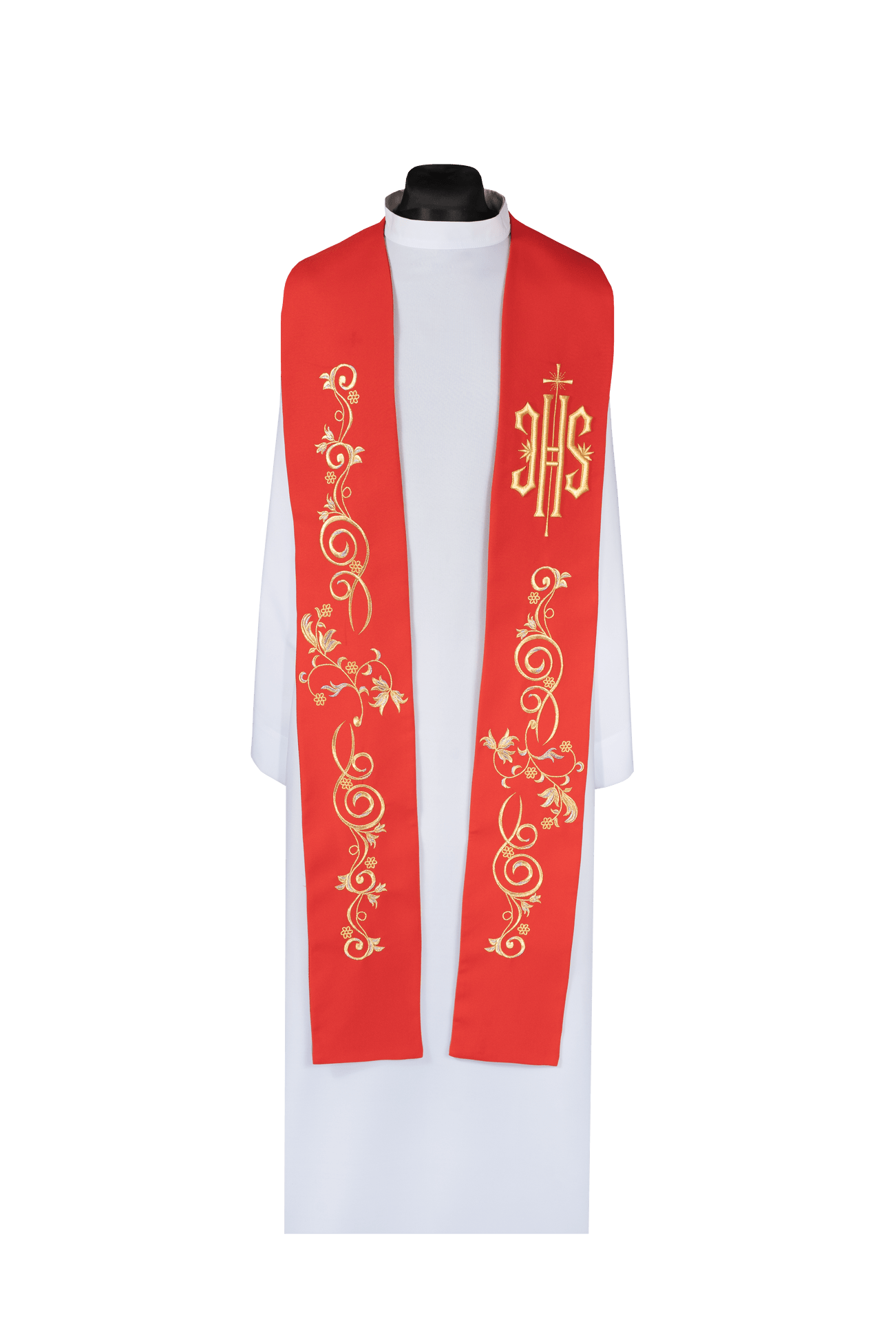 Priesterstola bestickt mit IHS Rot - MESSGEWANDER.DE