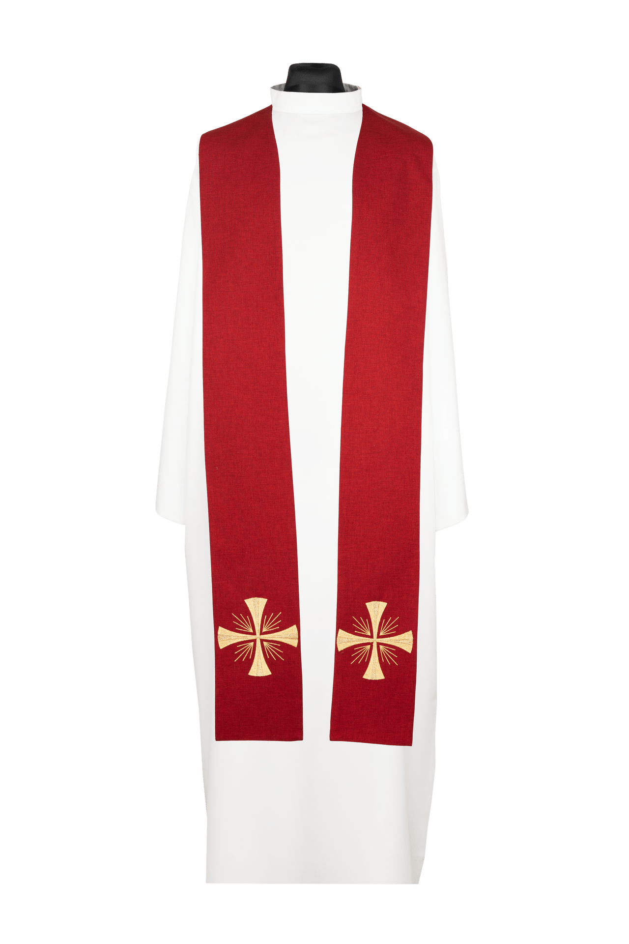 Priesterstola bestickt mit Kreuz rot - MESSGEWANDER.DE