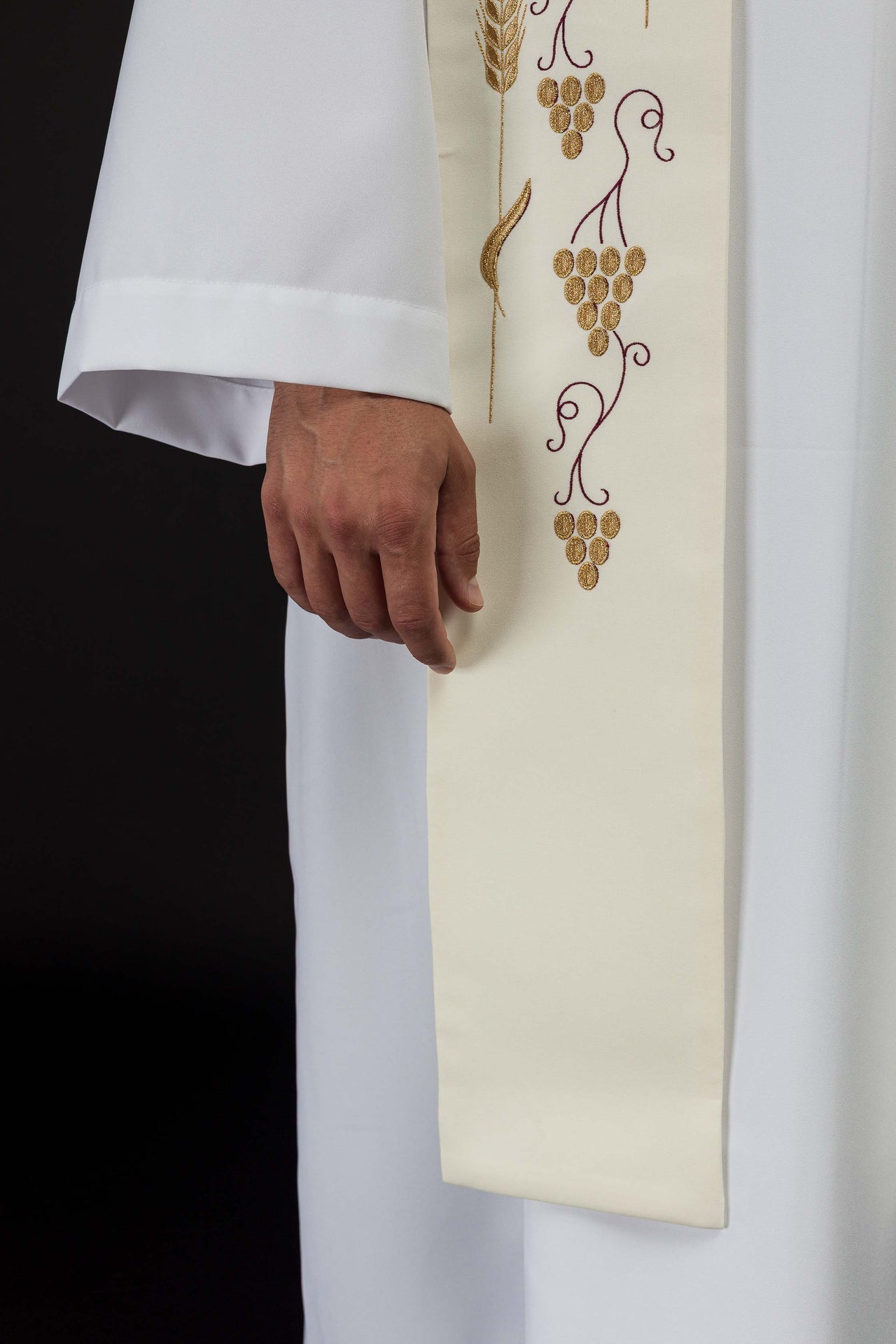 Priesterstola besticktes Kreuz mit Trauben ecru - MESSGEWANDER.DE