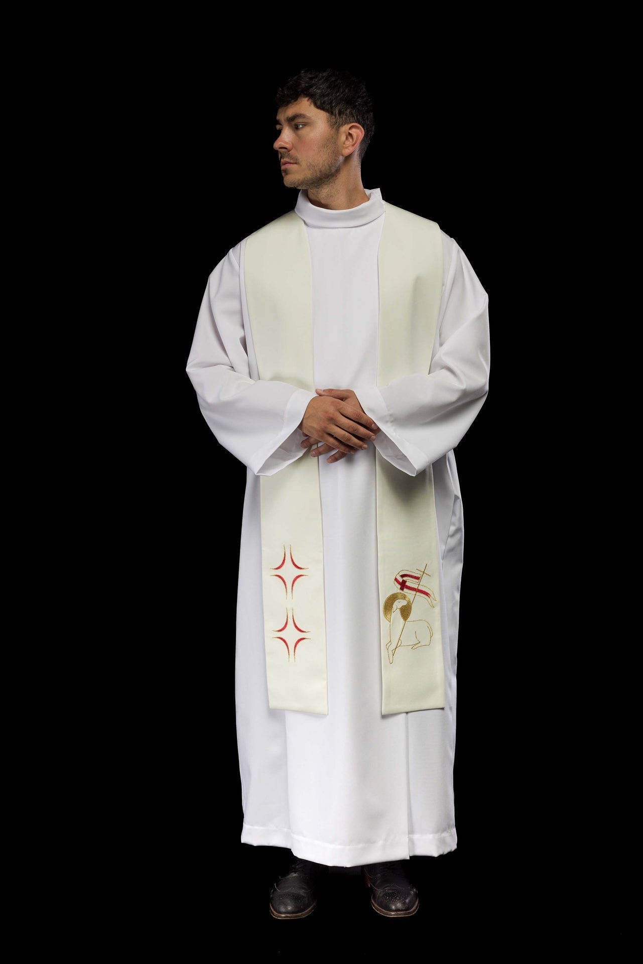 Priesterstola mit Stickerei von Kreuz und Lamm - MESSGEWANDER.DE