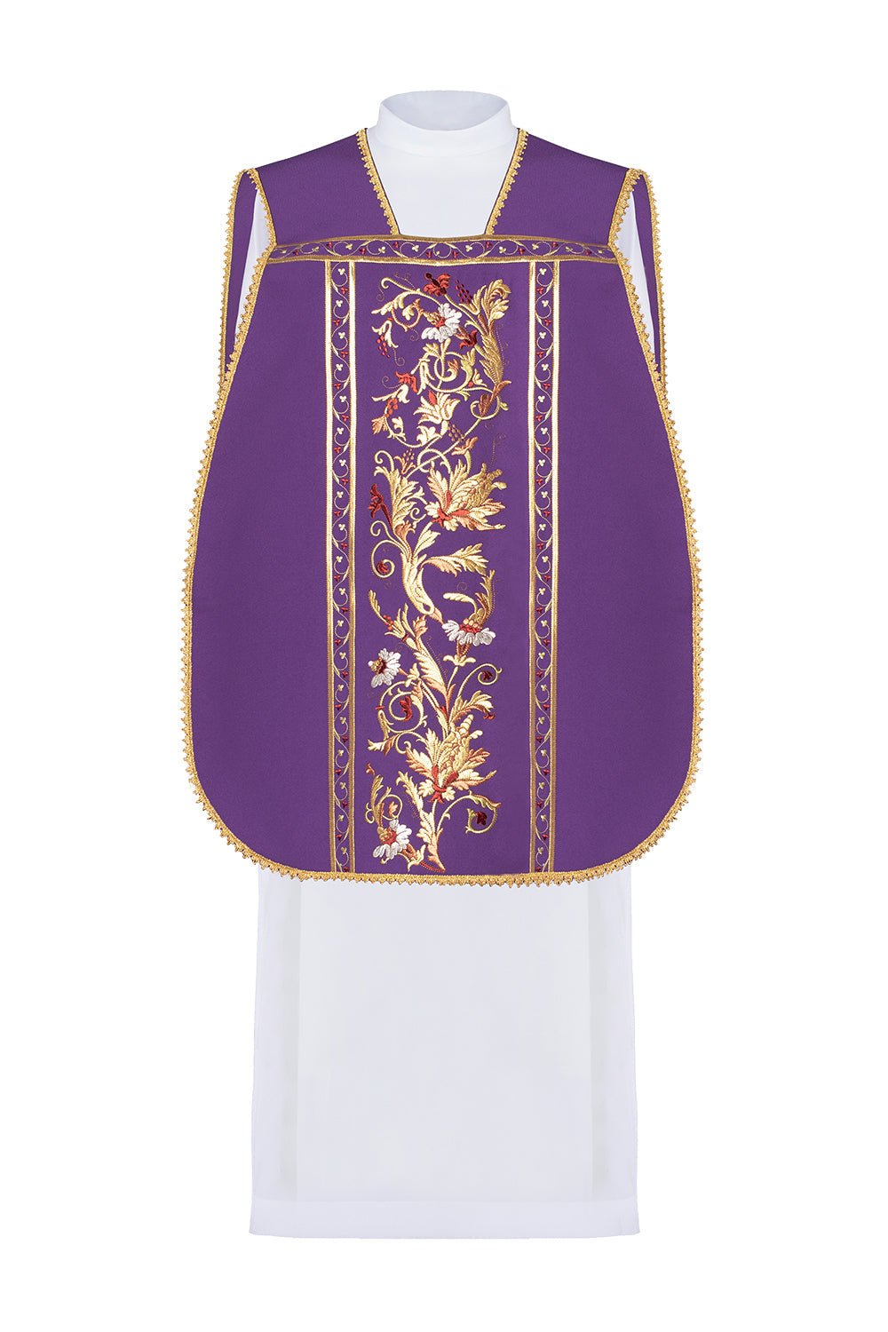 Römisches Messgewand in Lila, bestickt mit dem Motiv des eucharistischen Kelchs - MESSGEWANDER.DE