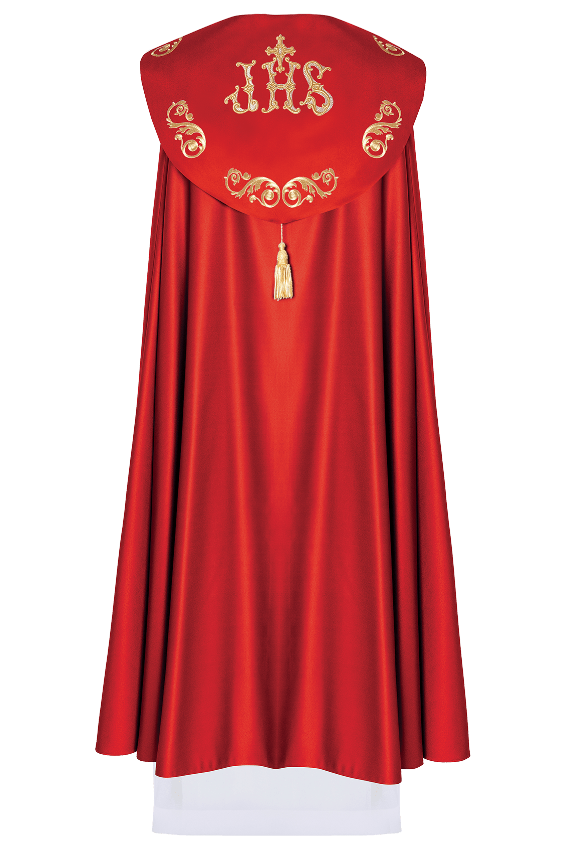 Roter liturgischer Umhang mit goldenem Monogramm - MESSGEWANDER.DE