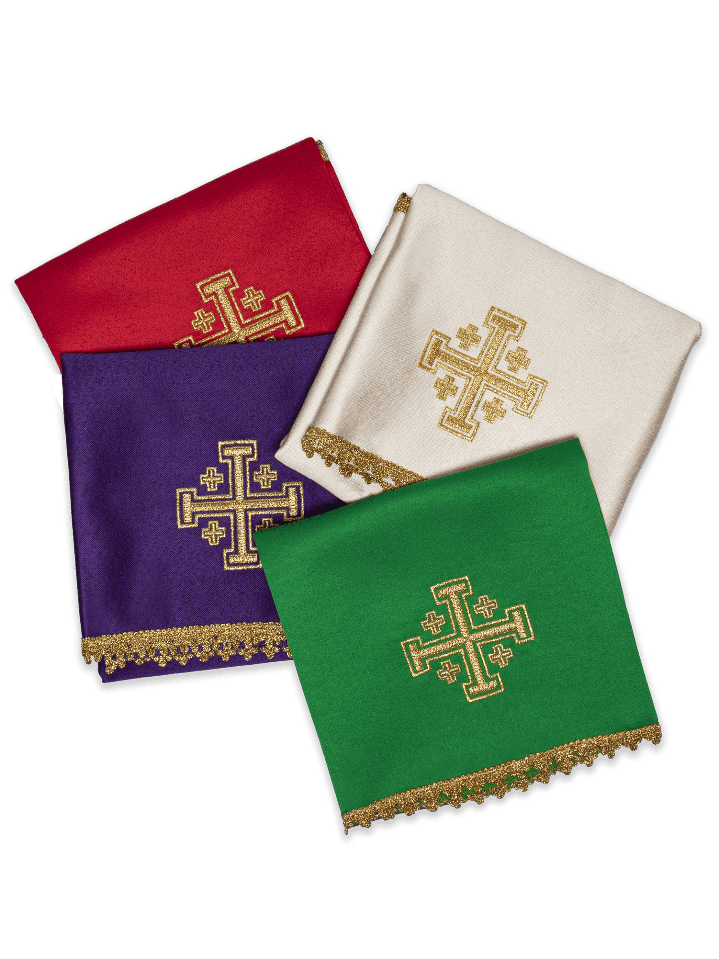 Set aus vier Kelchschleiern mit Jerusalemkreuz-Stickerei - MESSGEWANDER.DE