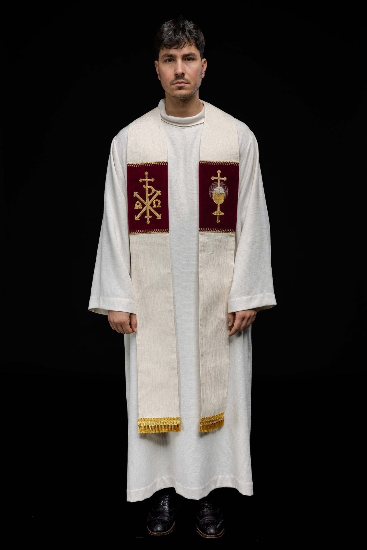 Stola mit gesticktem eucharistischem Kelch und PAX - MESSGEWANDER.DE