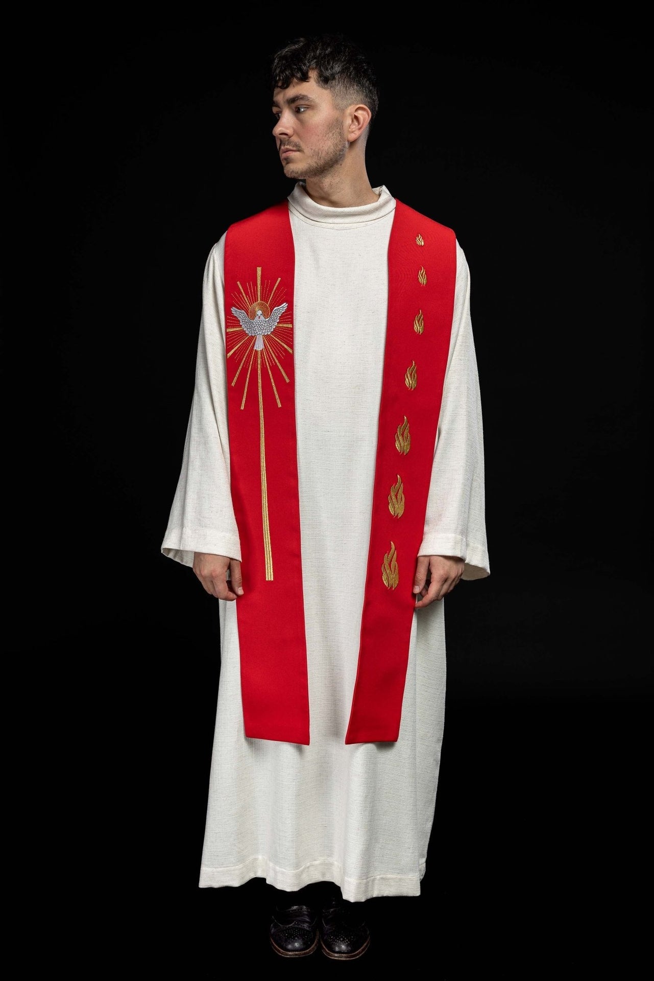 Stuła haftowana Duch Święty i Języki Ognia Czerwona