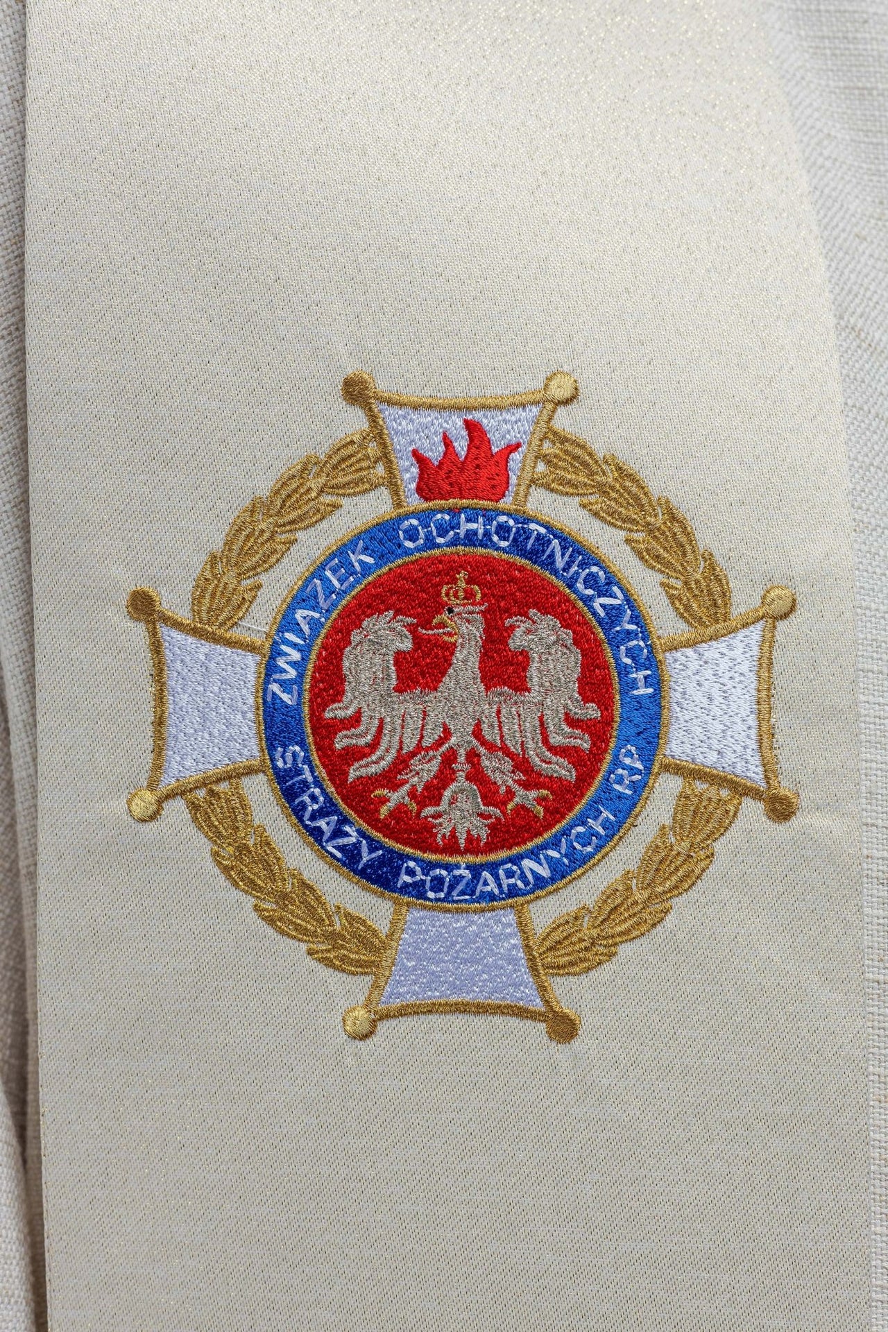 Stuła haftowana z wizerunkiem Świętego Floriana