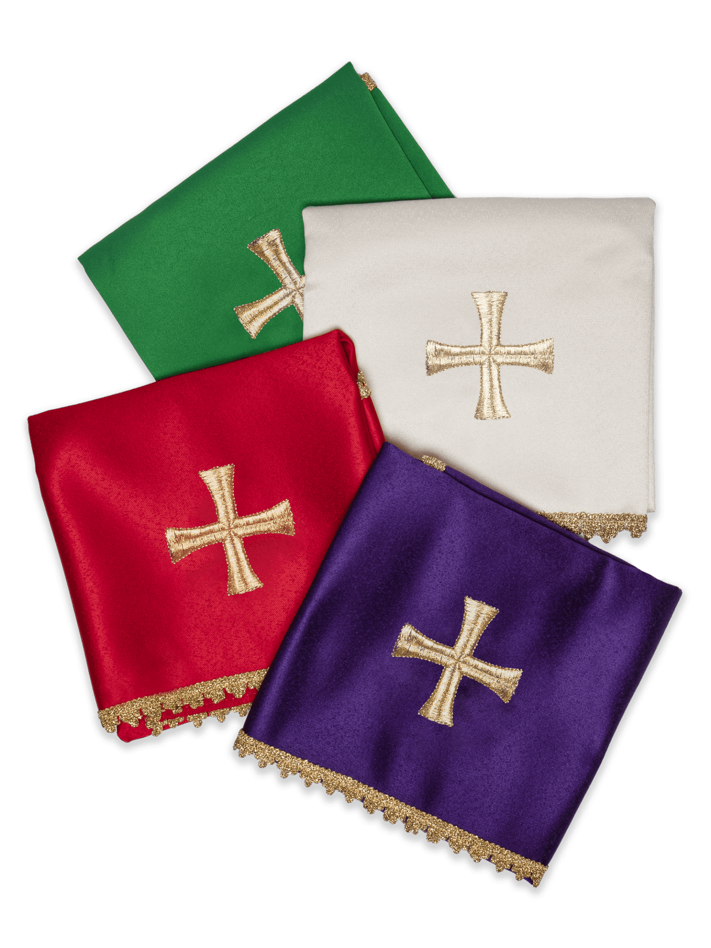 Vier Schleier für Kelch mit gesticktem Goldkreuz - MESSGEWANDER.DE
