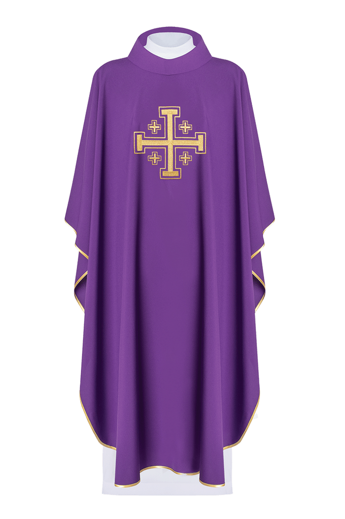 Violetter Kasel mit besticktem Jerusalemer Kreuz - MESSGEWANDER.DE