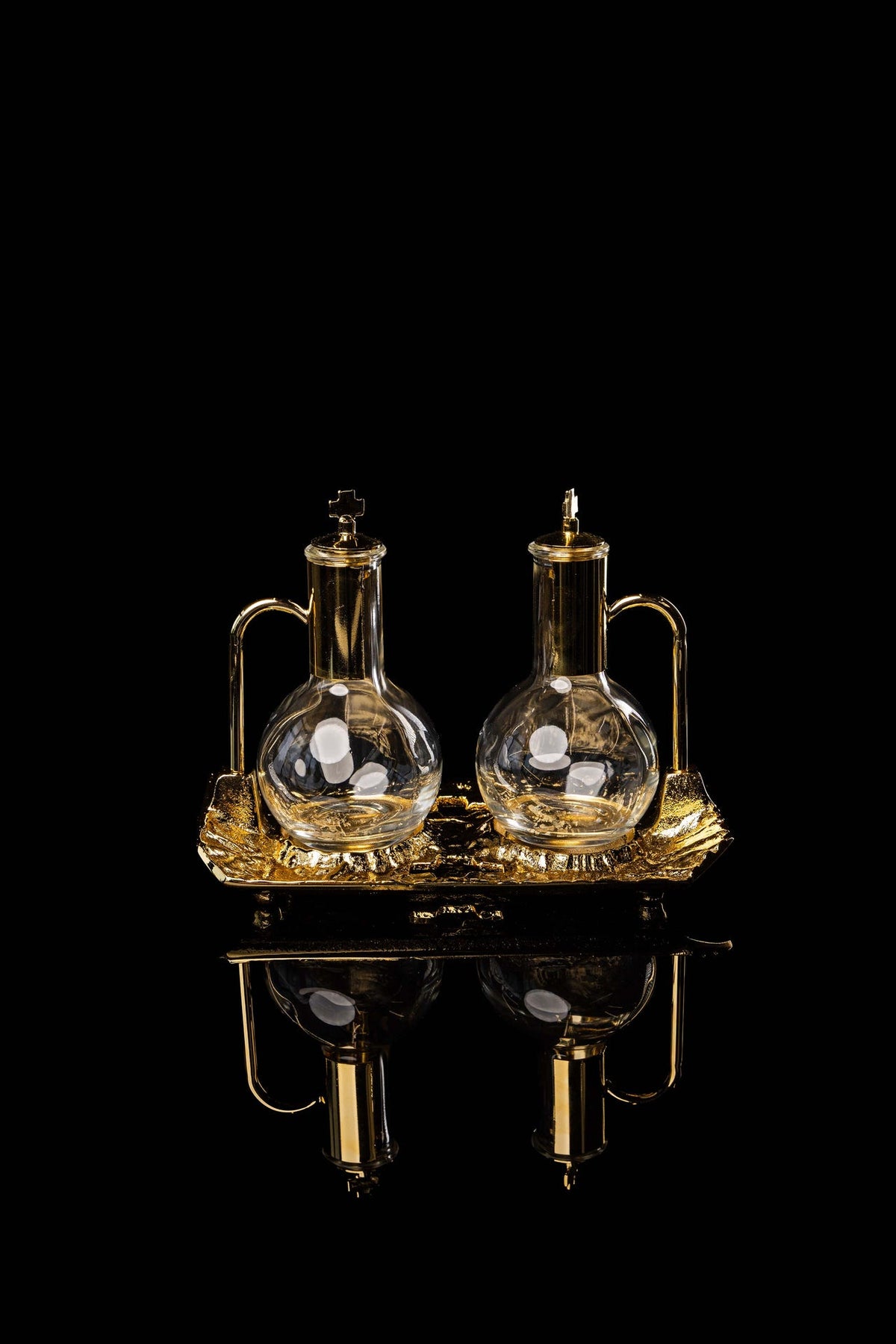 Messkännchen-Set mit vergoldetem Tablett für Wein und Wasser