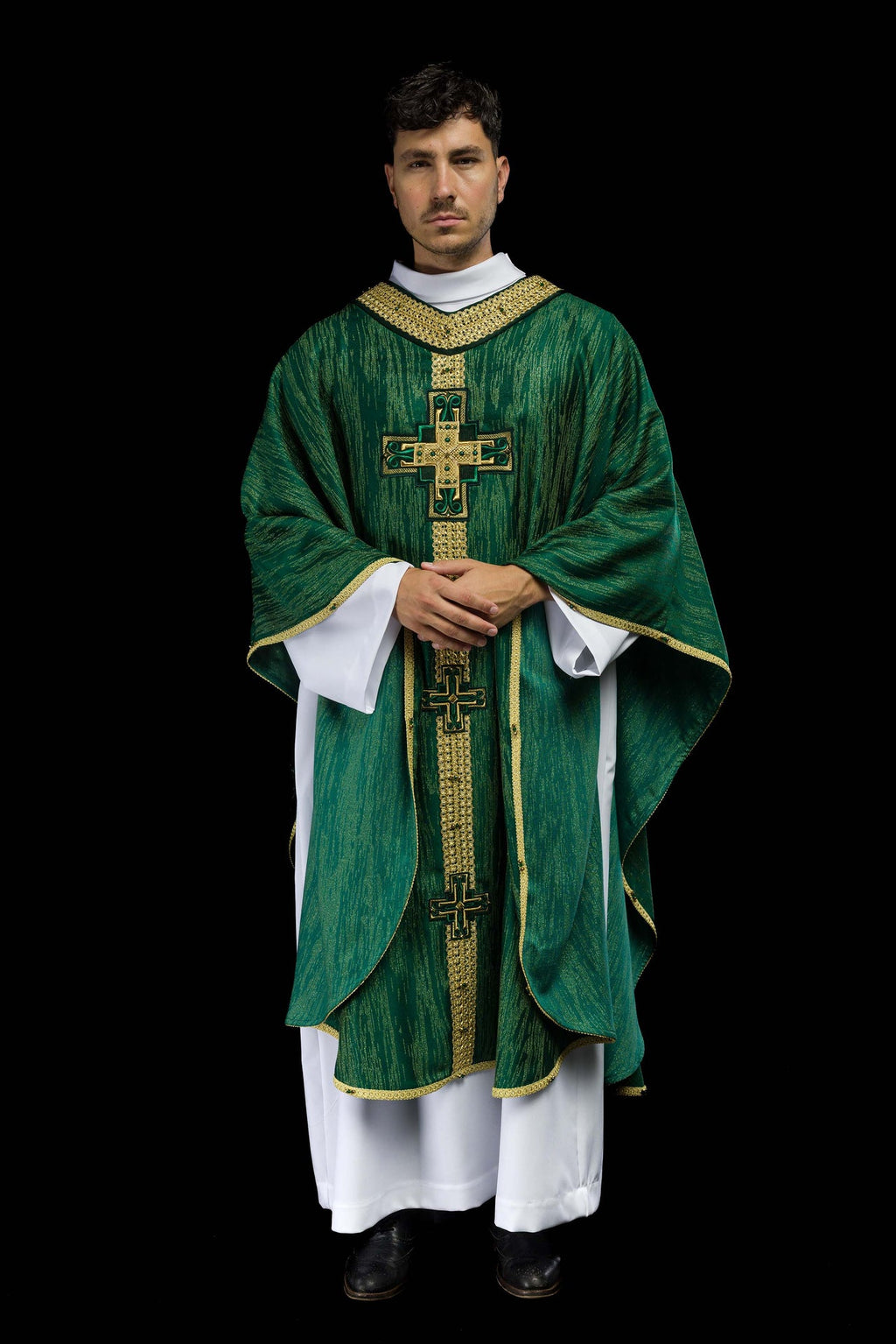 Ręcznie wykonany ornat z naturalnymi kamieniami Handmade 7015 Zielony - ORNATY.PL