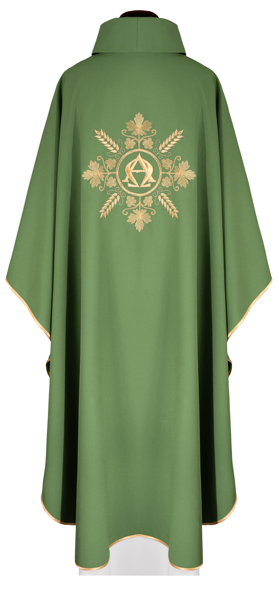 Ornat haftowany zielony Alfa i Omega z kłosami - ORNATY.PL