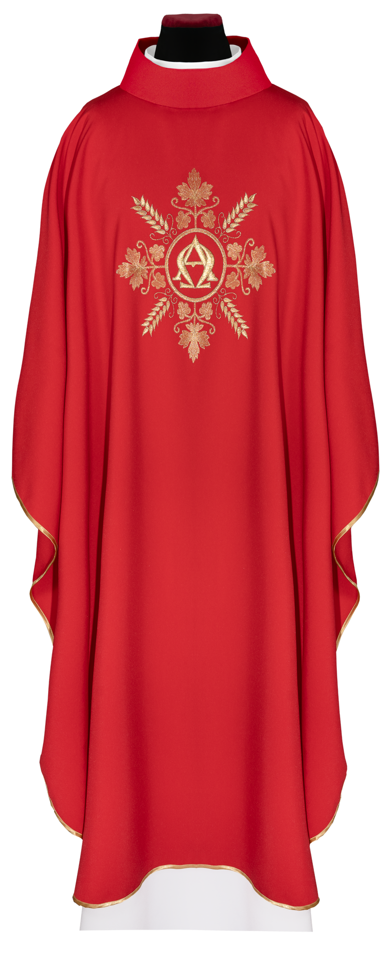 Ornat haftowany czerwony Alfa i Omega z kłosami - ORNATY.PL