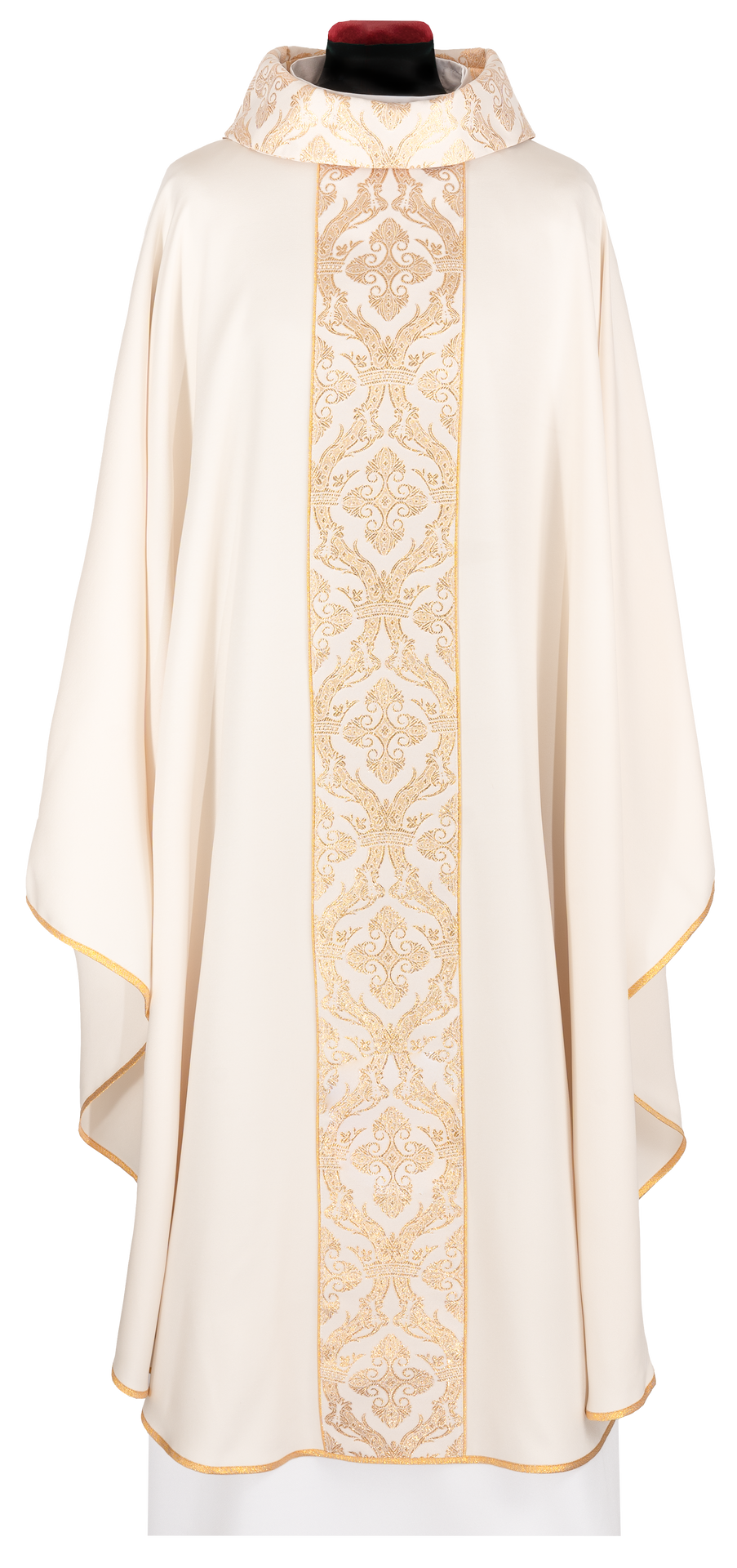Ornat liturgiczny z haftowanym pasem i kołnierzem w kolorze ecru - ORNATY.PL