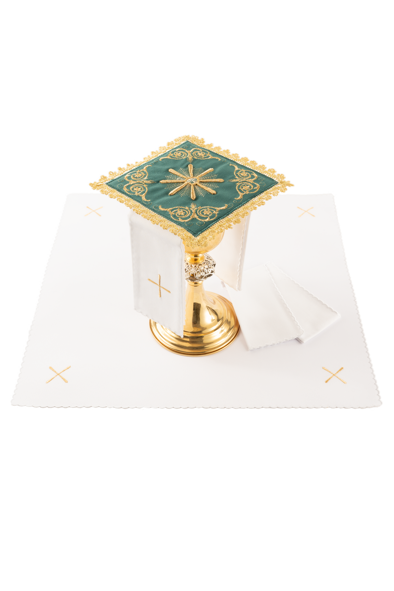 Bielizna kielichowa haftowana zielony aksamit - ORNATY.PL