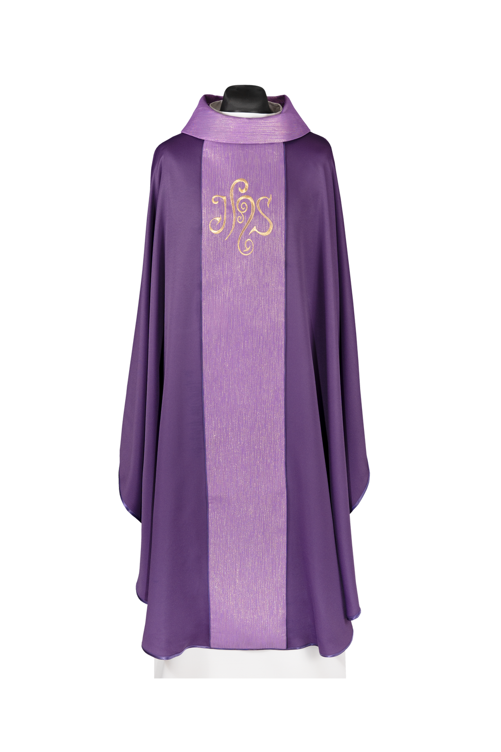 Fioletowy ornat zdobiony pasem i haftem IHS - ORNATY.PL