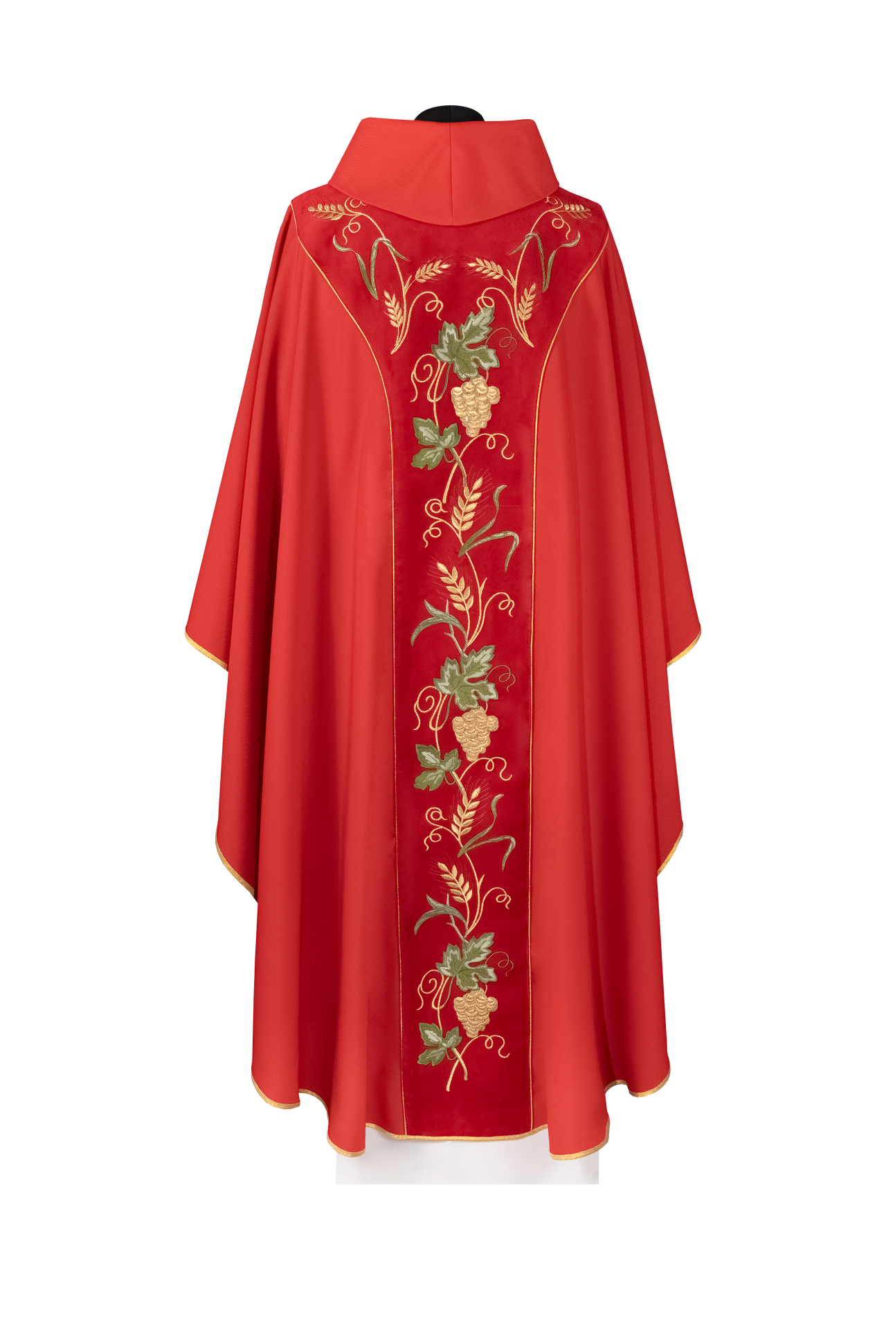 Ornat z aksamitnym czerwonym pasem i haftem IHS - ORNATY.PL