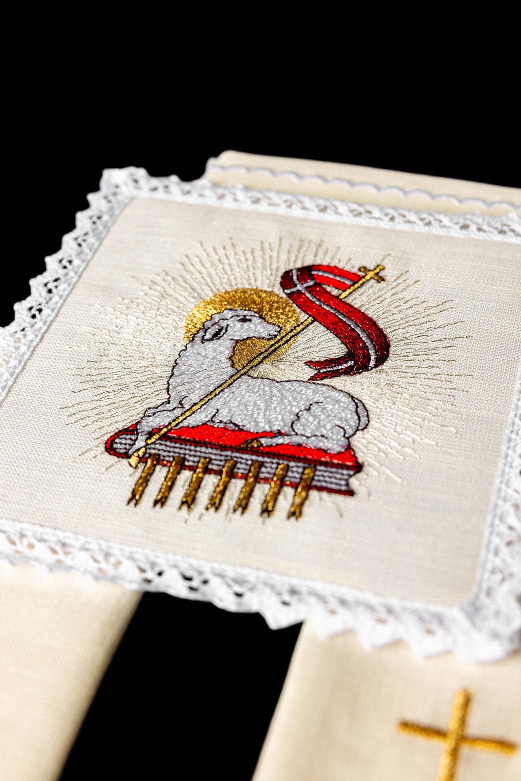 Leinenbecher Leinen mit Lammfellstickerei