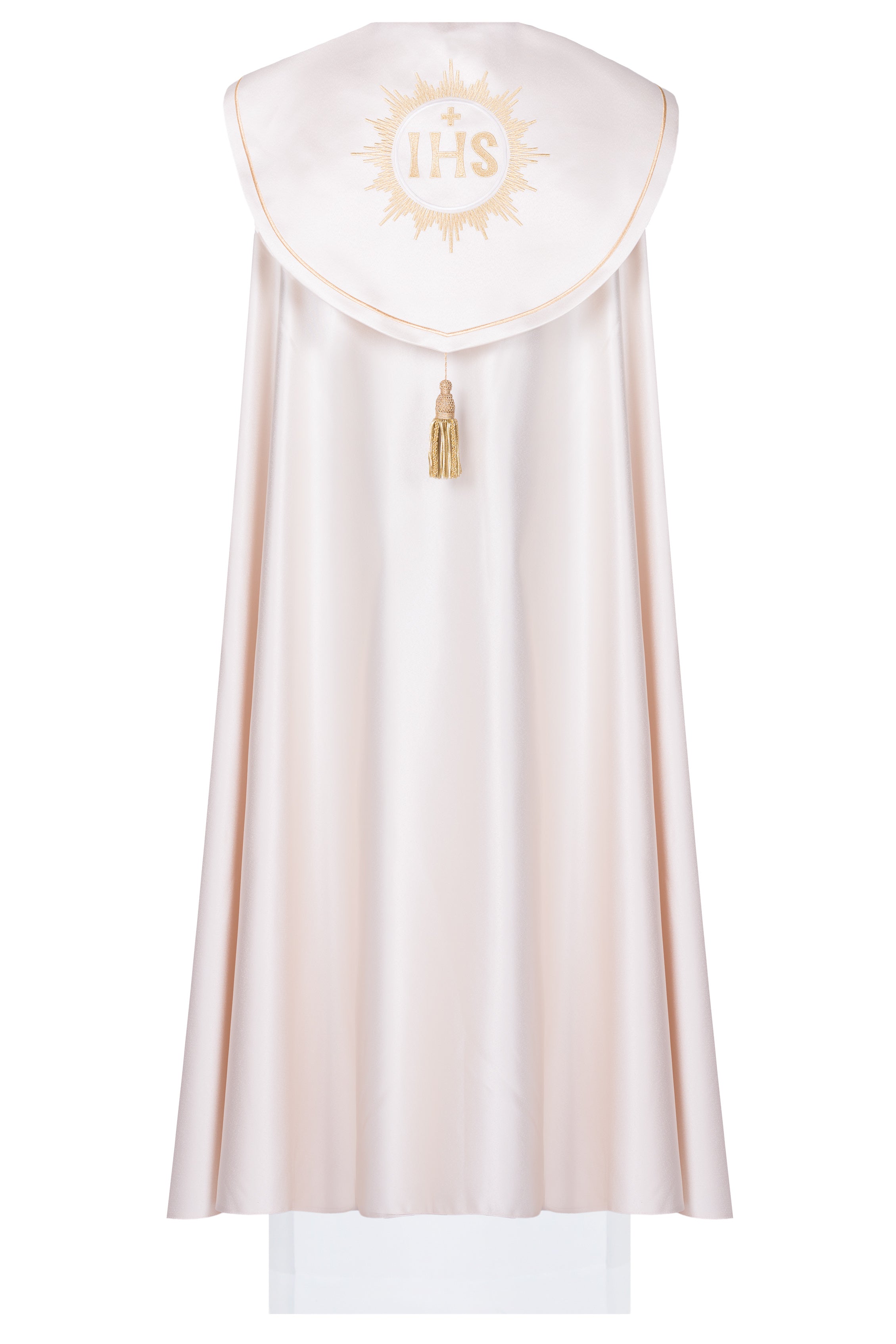 Ecrufarbenes eucharistisches Pluviale mit IHS-Motiv