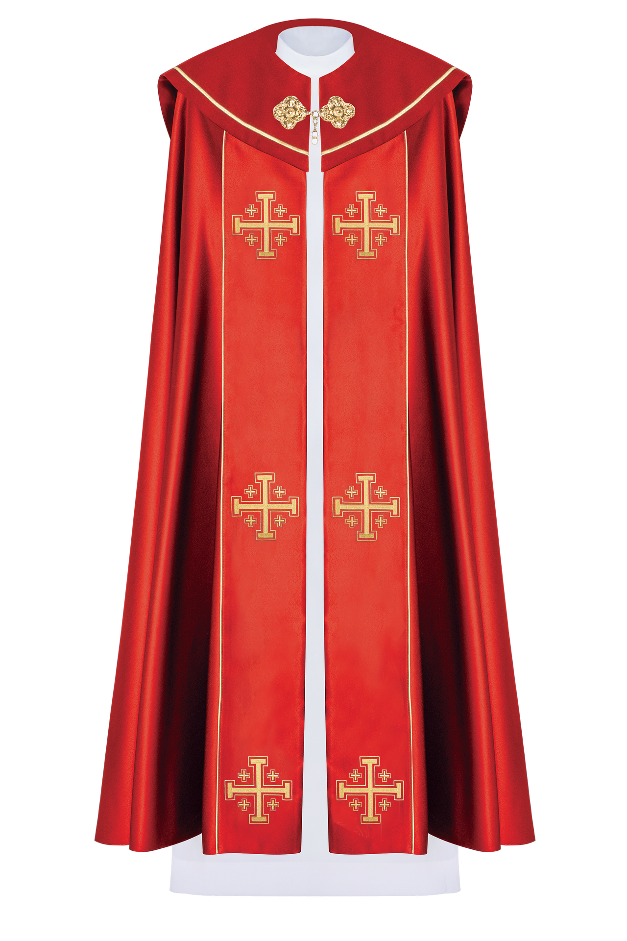 Kapa liturgiczna czerwona z pasem i haftem krzyży - ORNATY.PL