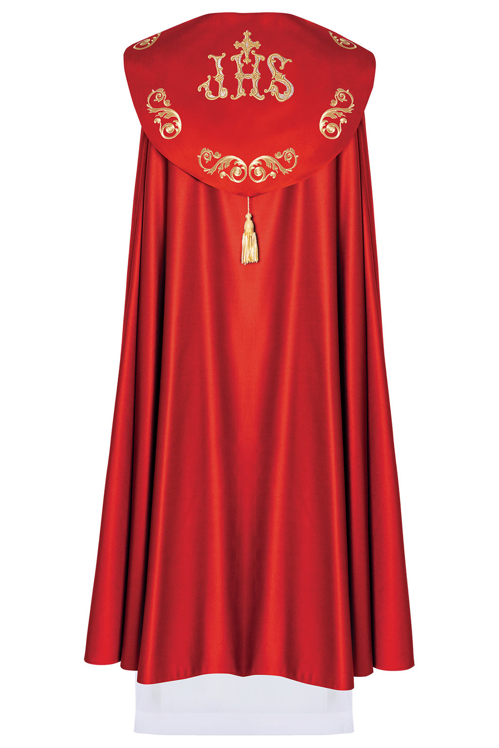 Roter liturgischer Umhang mit goldenem Monogramm
