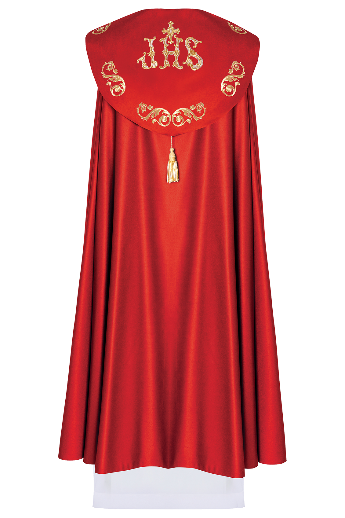 Roter liturgischer Umhang mit goldenem Monogramm