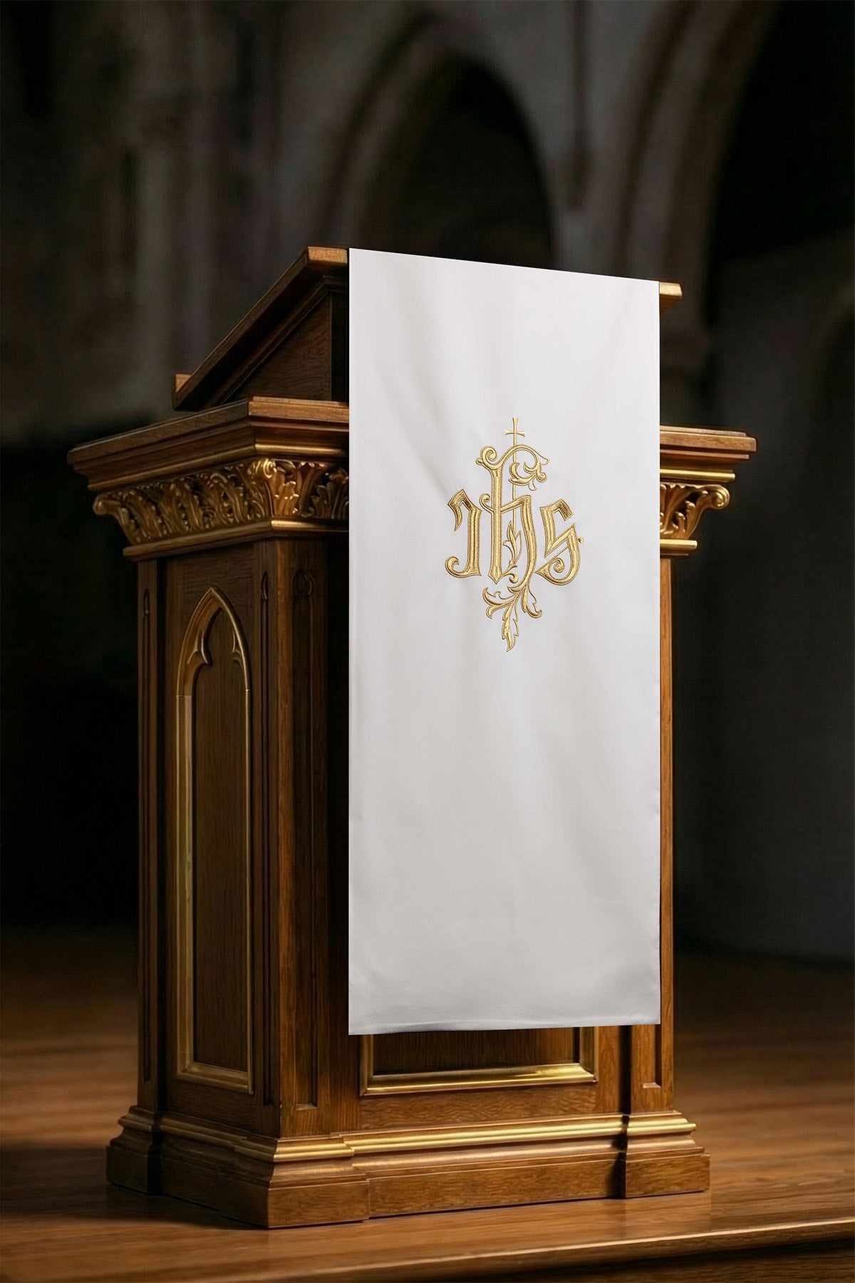 Ecru bestickte Rednerpult Serviette mit IHS Symbol