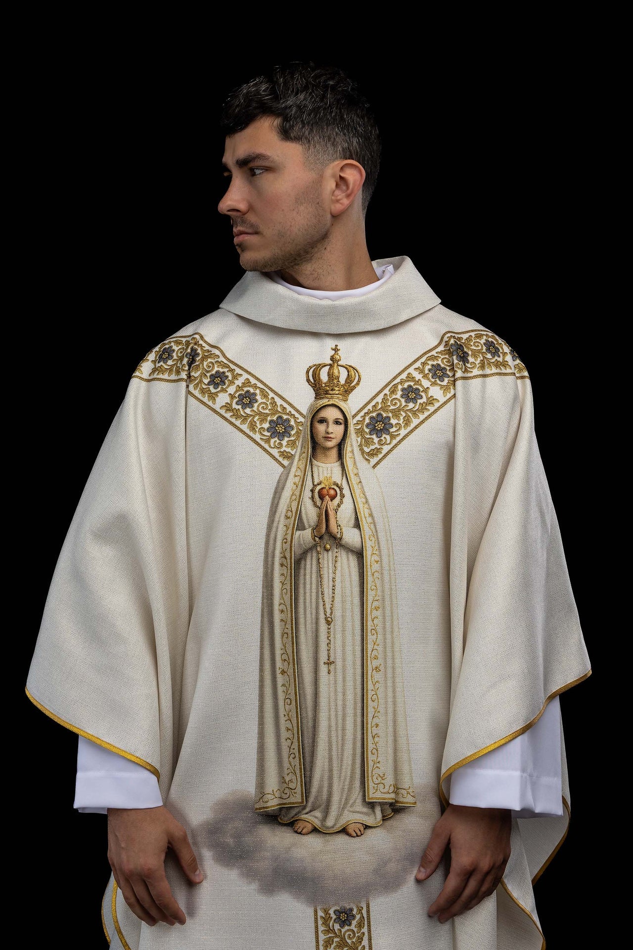 Bedruckte Kasel mit dem Bildnis Unserer Lieben Frau von Fatima