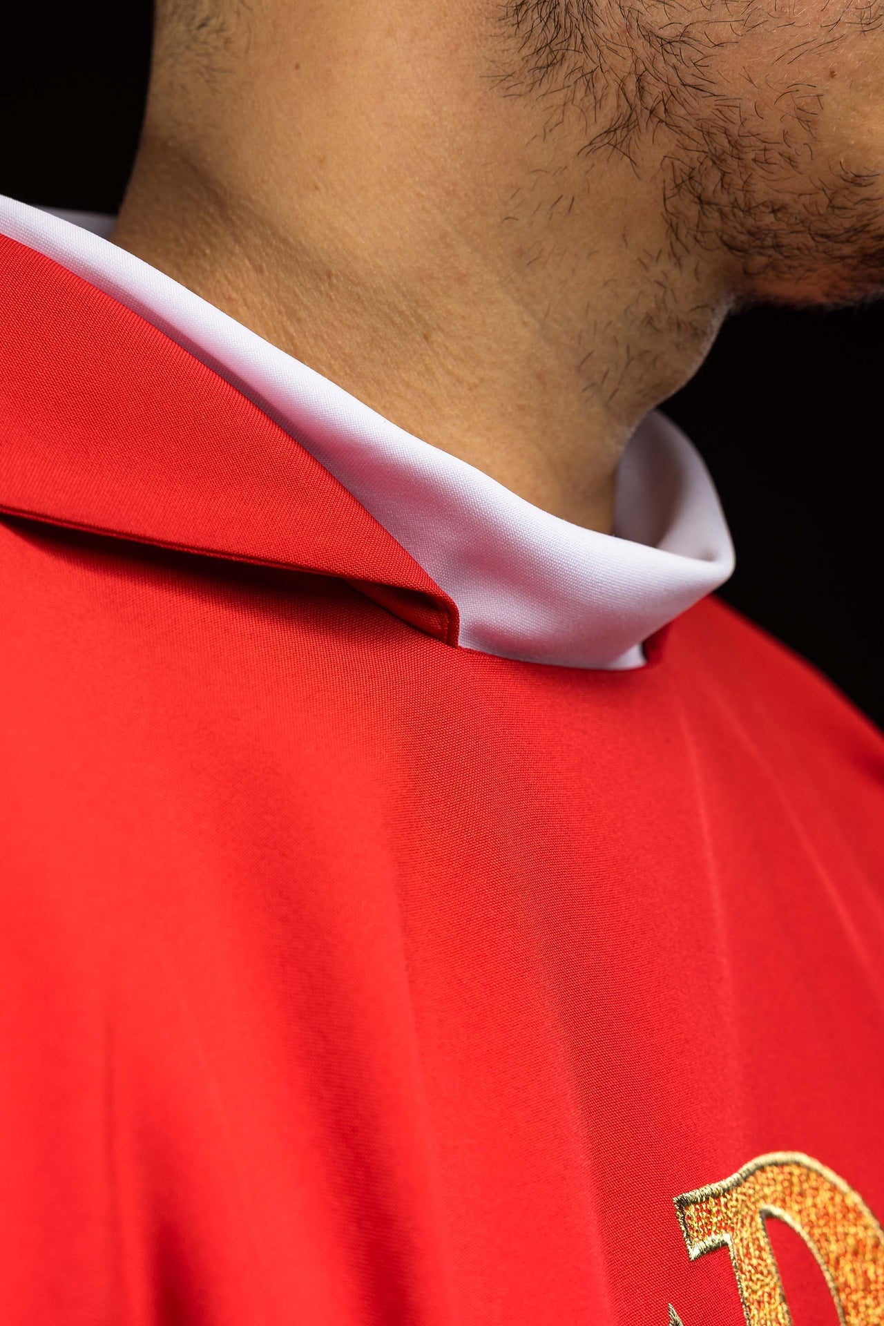 Bestickte Kasel mit Alpha-und-Omega-Symbol und breitem Kragen Rot