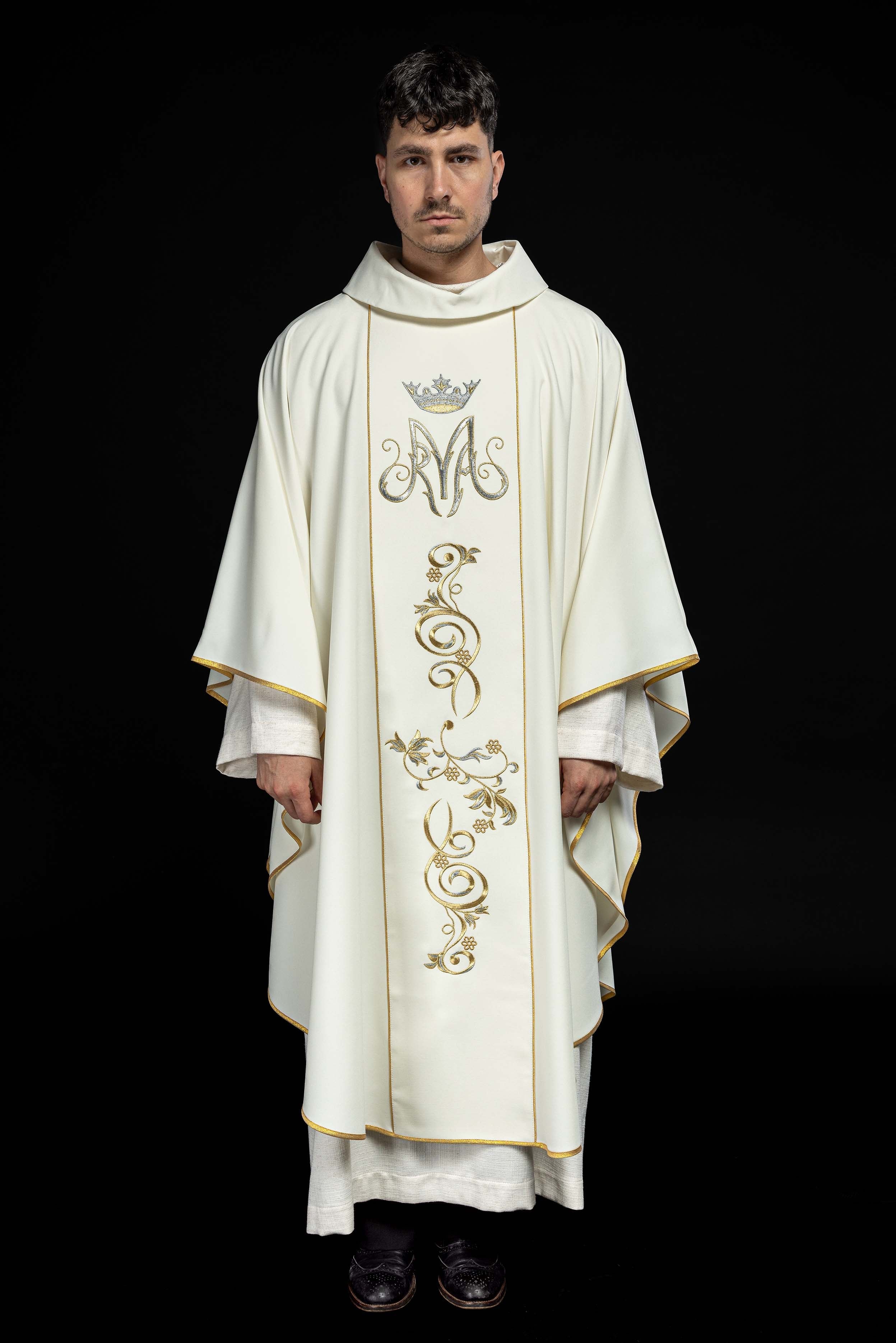 Ornat liturgiczny Maryjny z pasem haftowanym ecru - ORNATY.PL