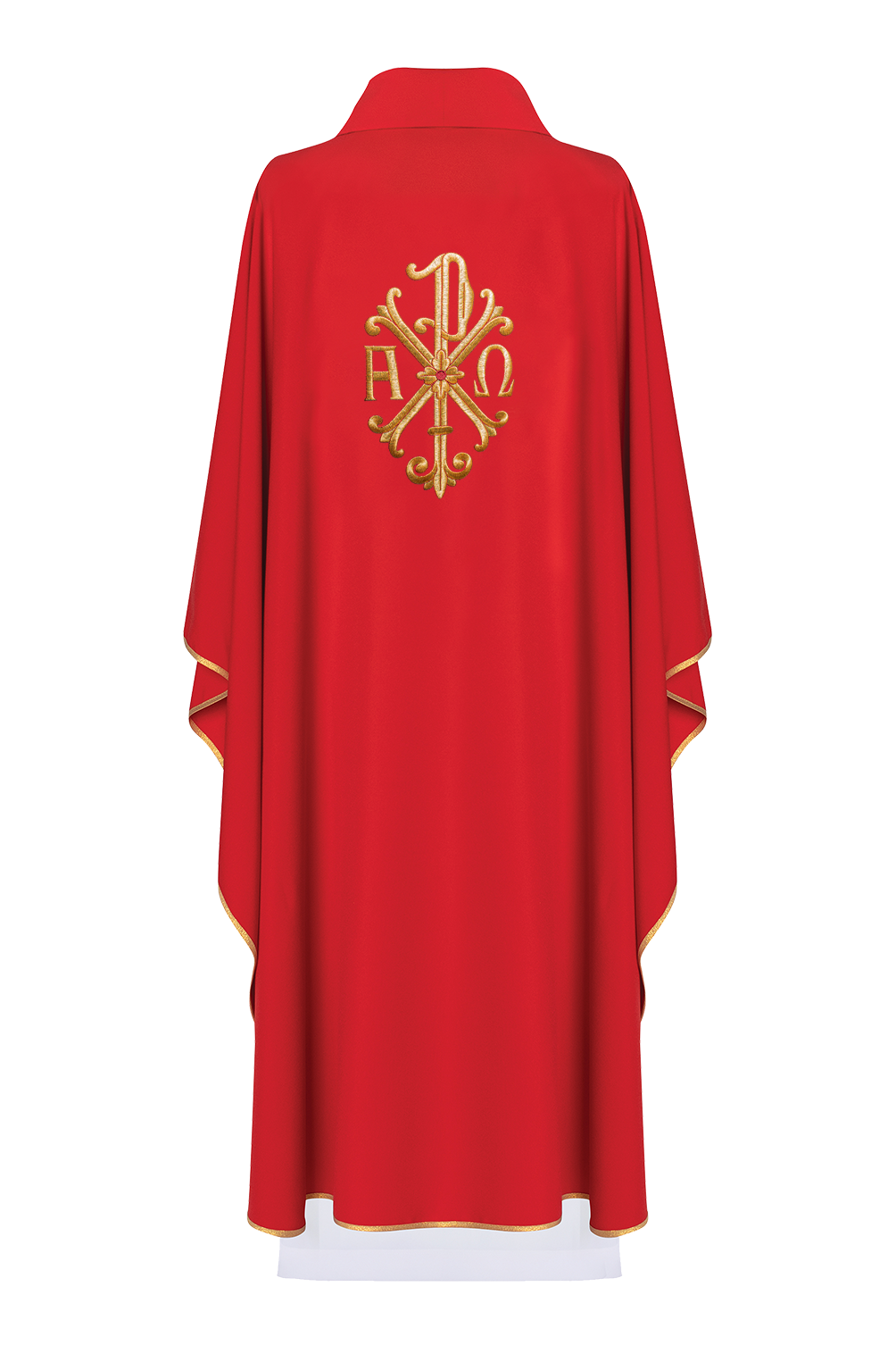 Gesticktes Messgewand Alpha und Omega Rot Gold Paspelierung