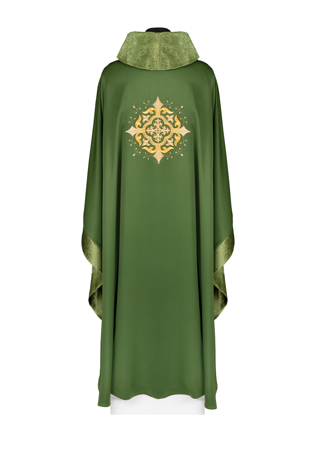 Ornat liturgiczny z haftowanym motywem krzyża i bogatym wykończeniem zielony - ORNATY.PL