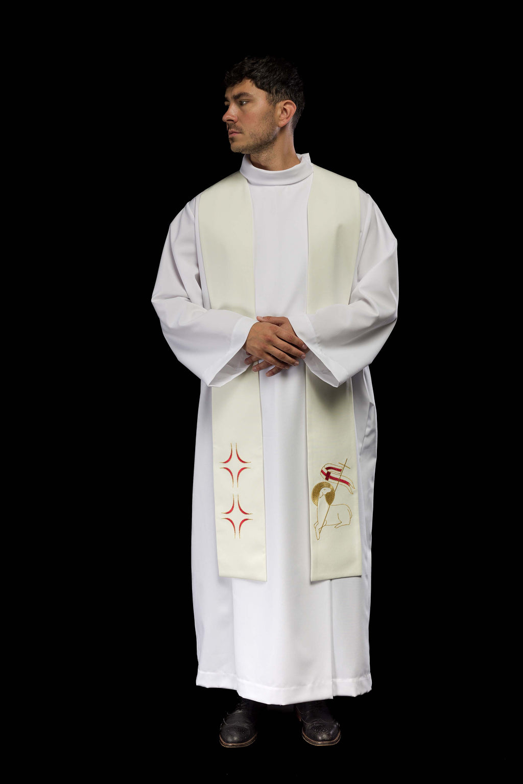 Priesterstola mit Stickerei von Kreuz und Lamm