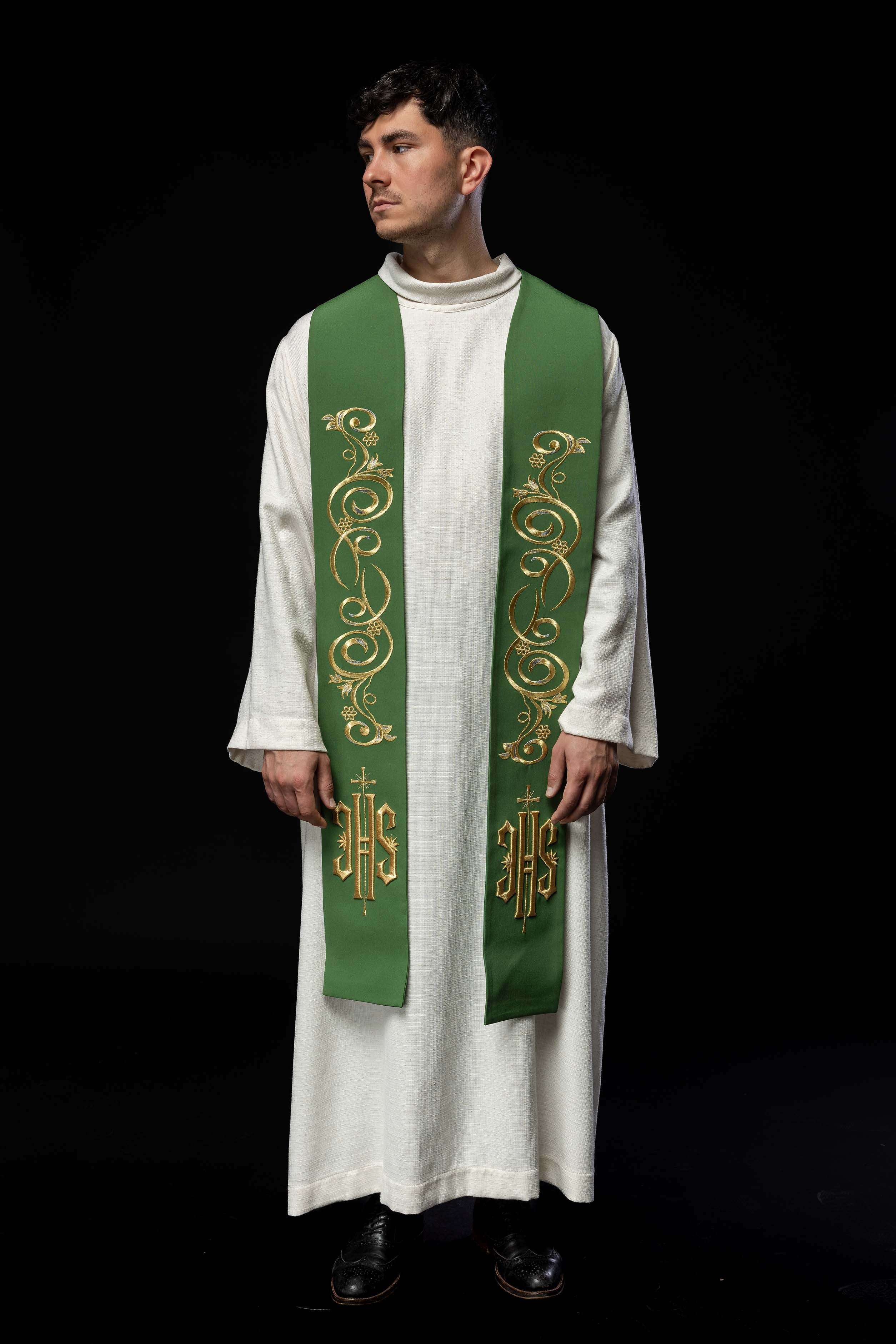Bestickte Priesterstola IHS Grün