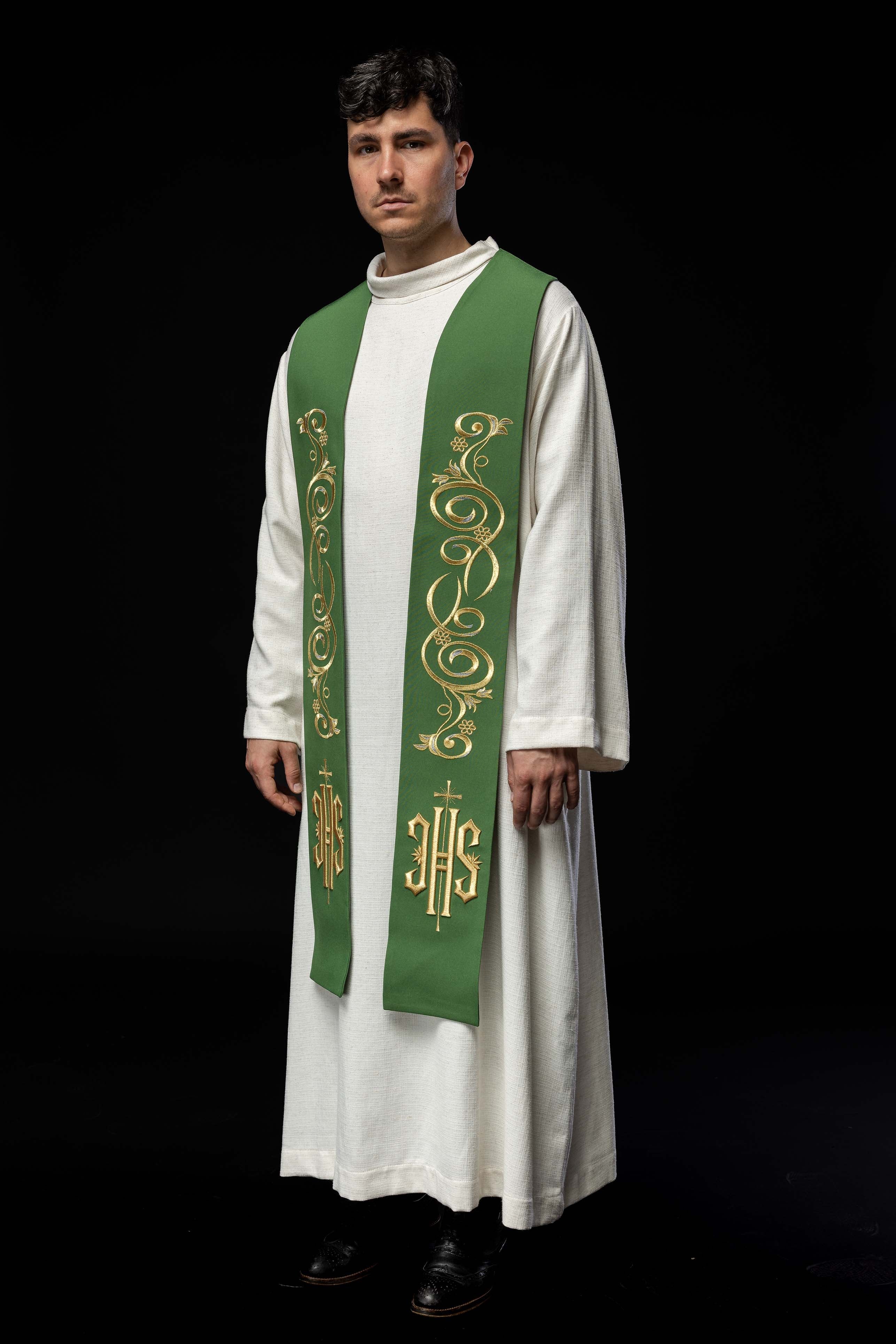 Bestickte Priesterstola IHS Grün