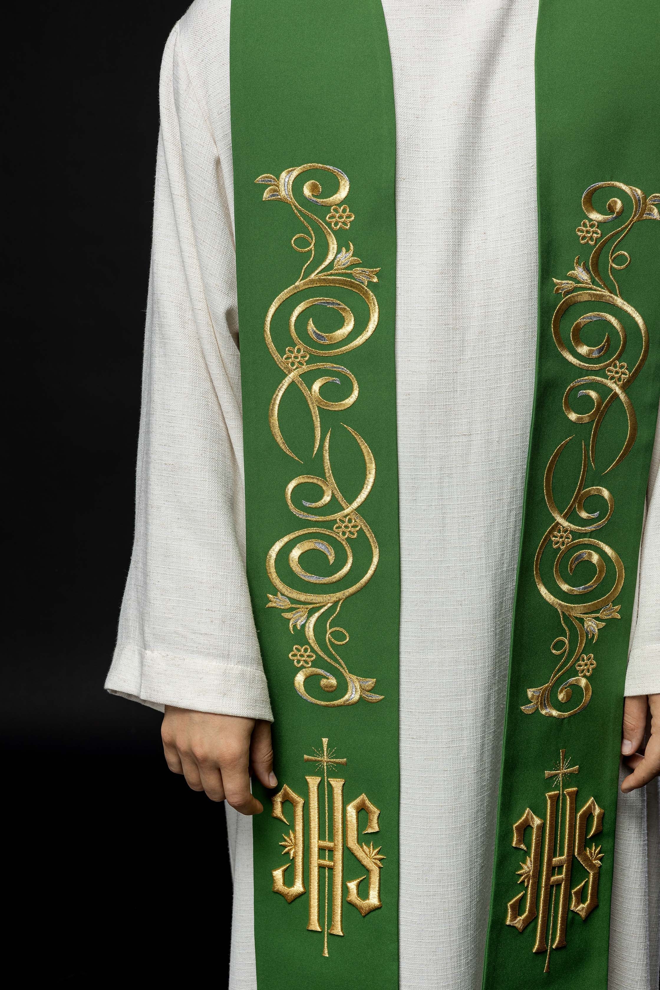 Bestickte Priesterstola IHS Grün
