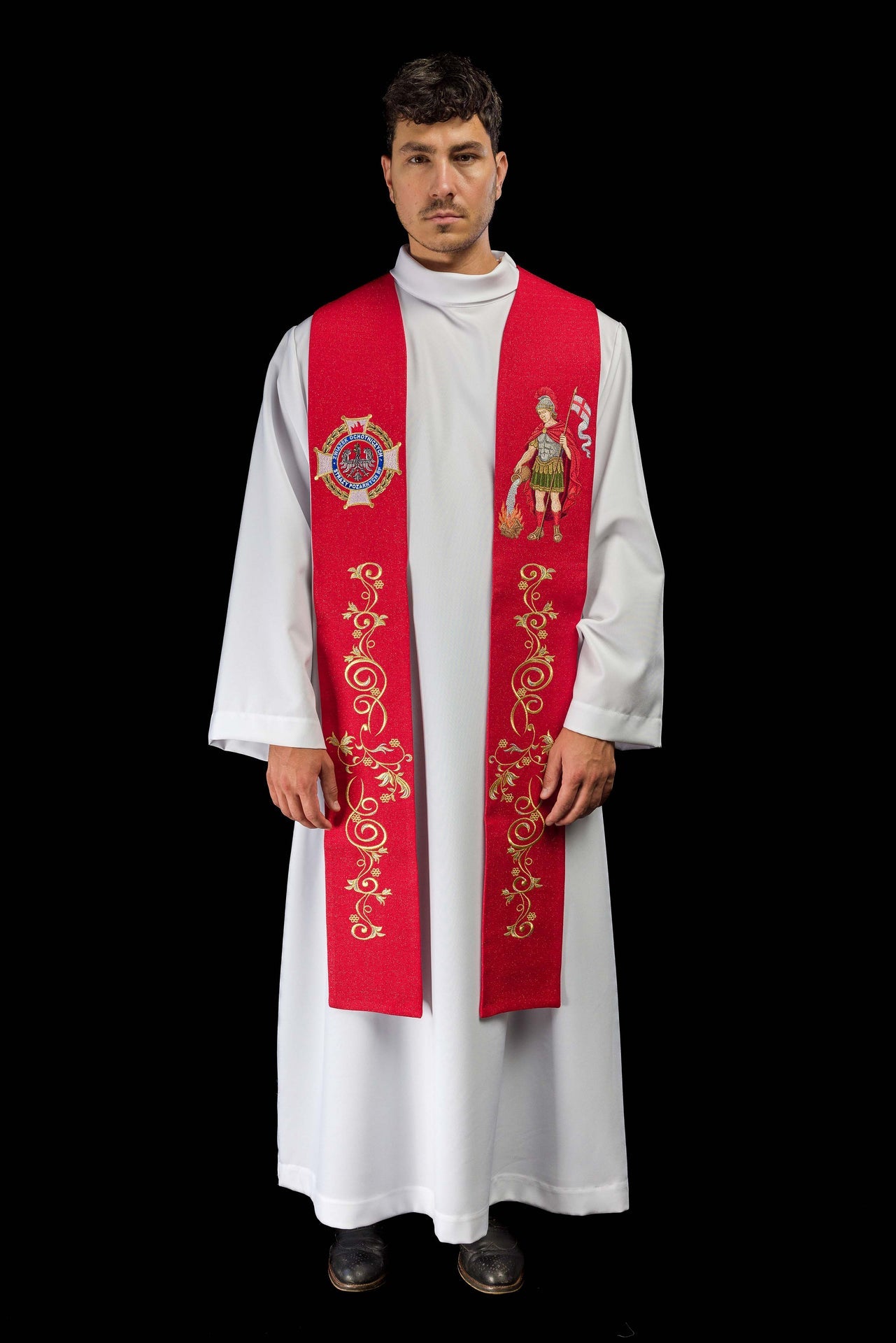 Reich bestickte Stola mit Abbildung des Heiligen Florian