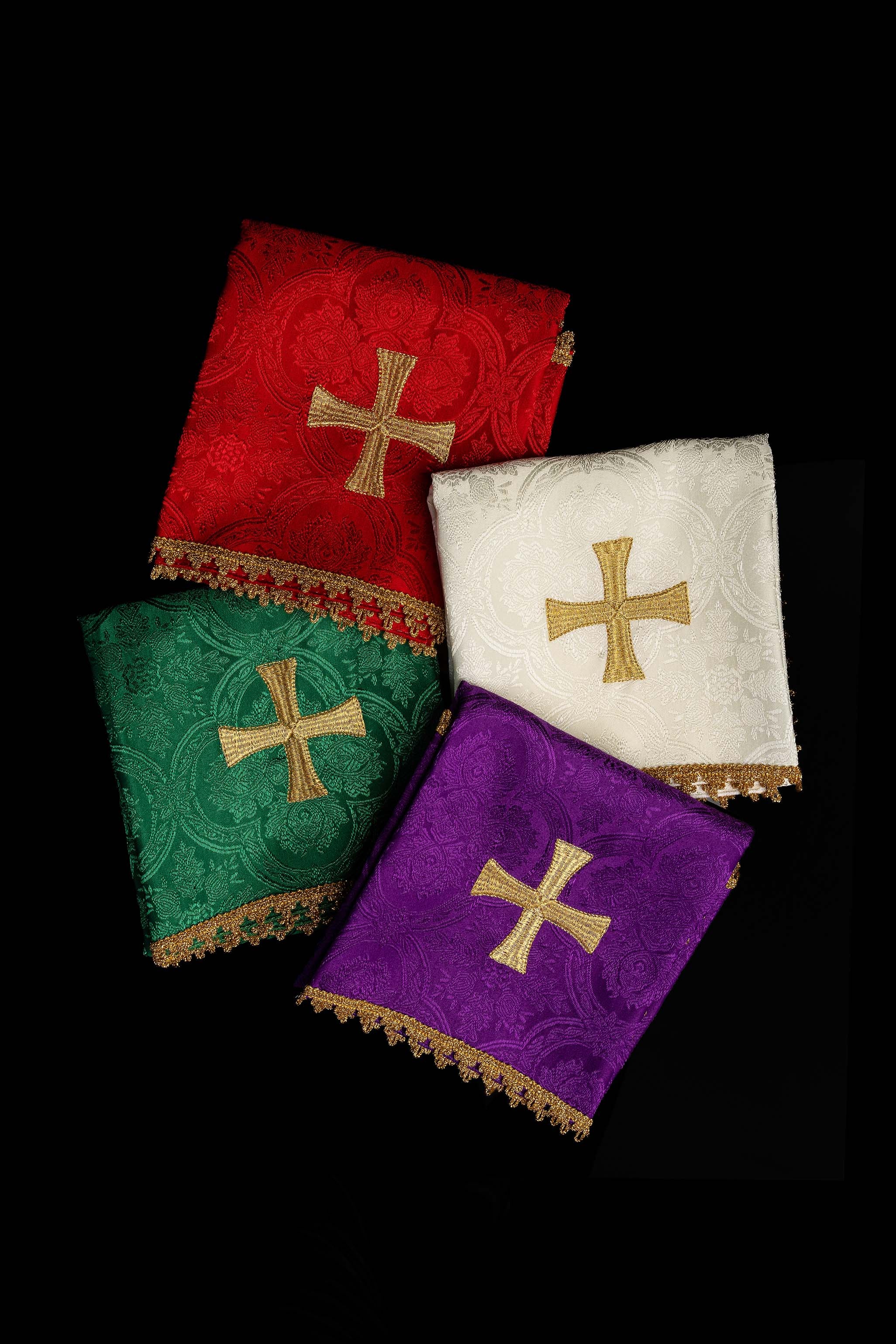 Set aus Jacquard-Kelchschleiern in vier liturgischen Farben