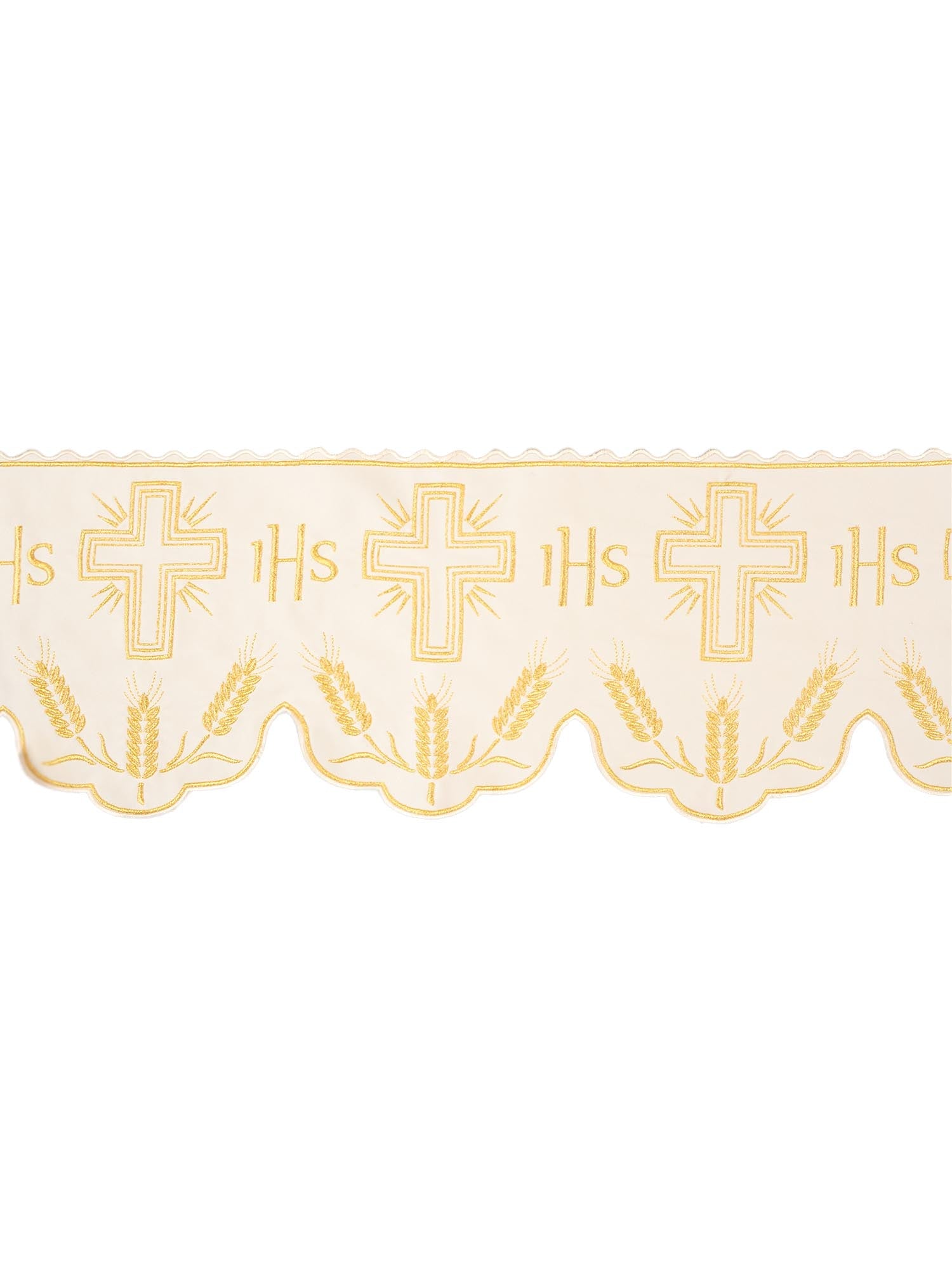 Metraż z monogramem IHS w kolorze ecru z motywem krzyża - ORNATY.PL