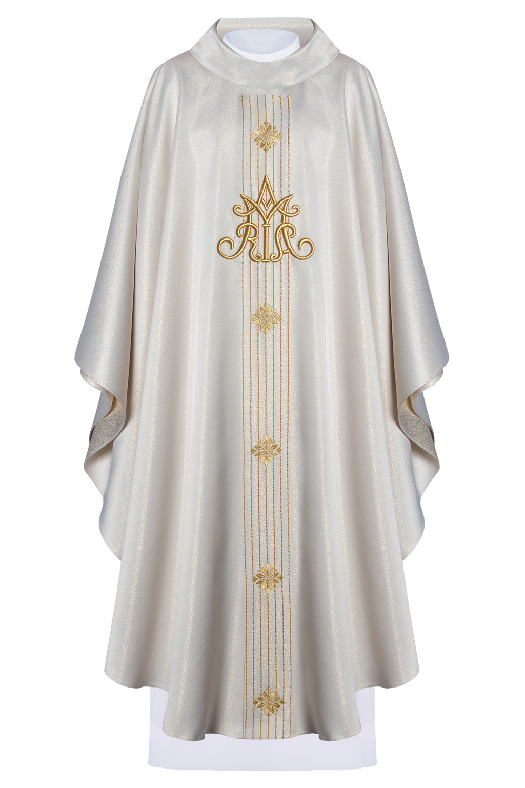 Ornat liturgiczny Maryjny z błyszczącej tkaniny inspirowany różańcem - ORNATY.PL