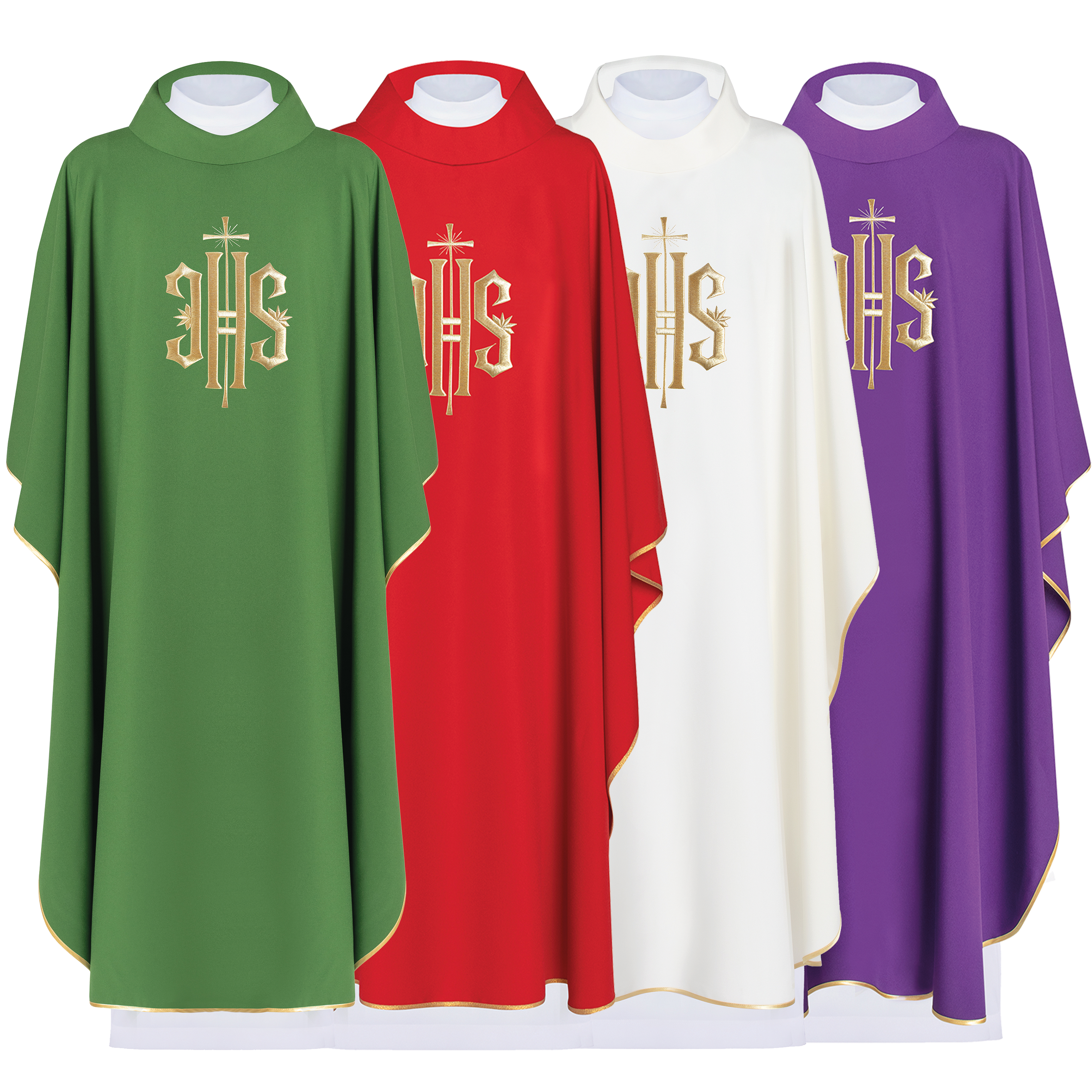 Chasubleset in vier Farben mit goldenem IHS-Motiv