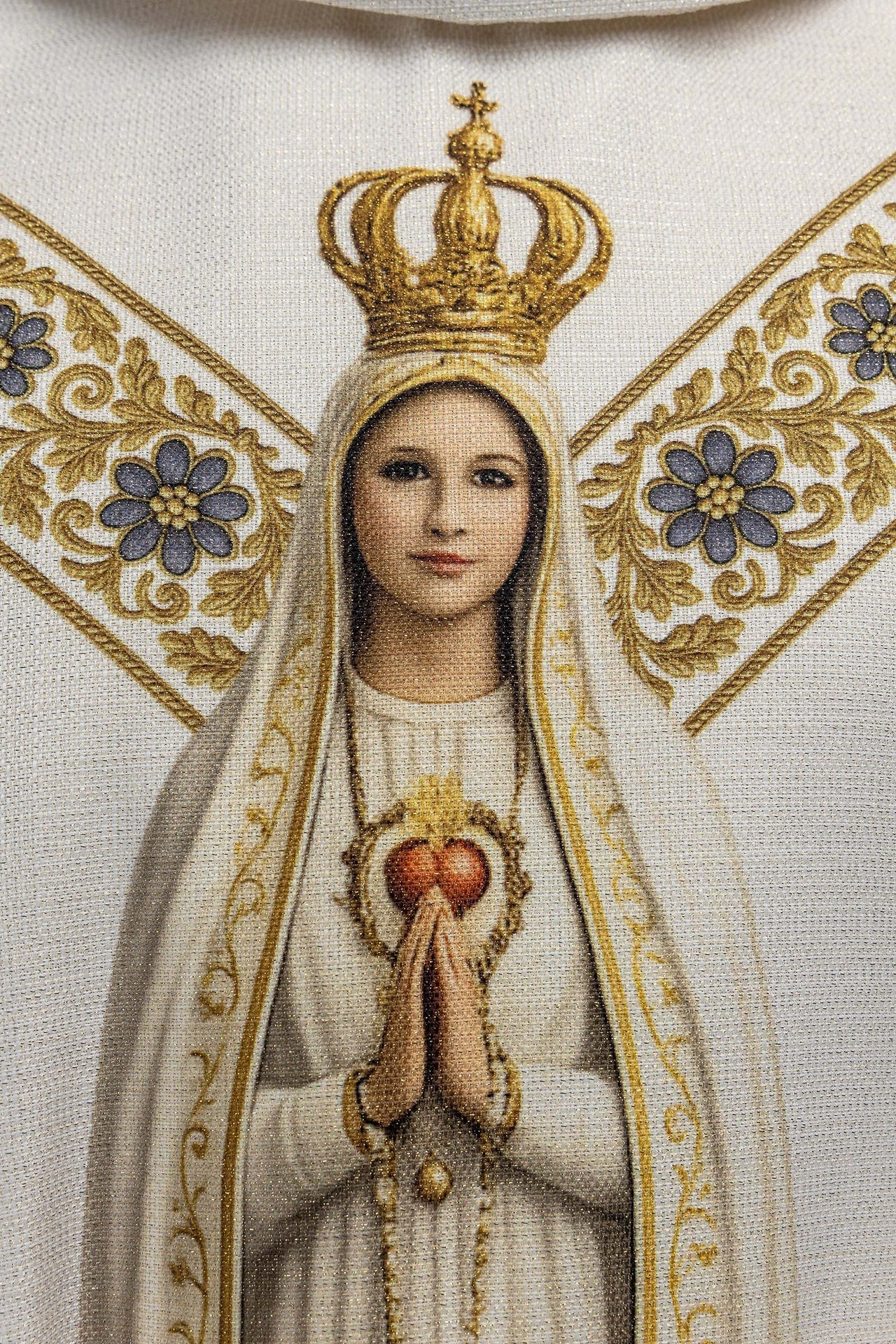 Bedruckte Kasel mit dem Bildnis Unserer Lieben Frau von Fatima - MESSGEWANDER.DE