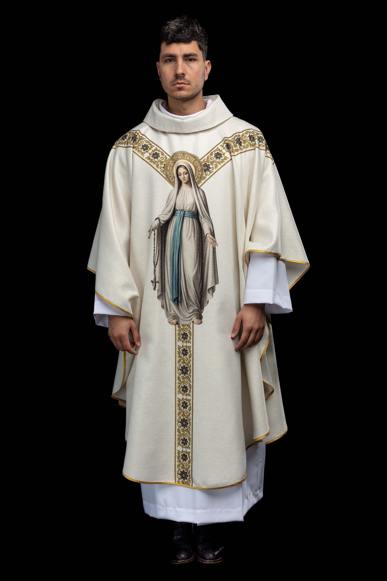Bedruckte Kasel mit dem Bildnis Unserer Lieben Frau von Lourdes - MESSGEWANDER.DE